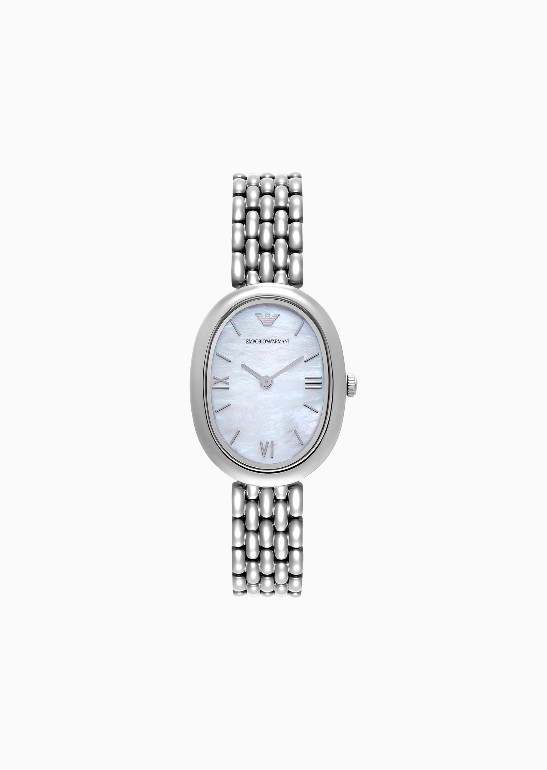 Emporio Armani 女士椭圆形素色钢带时尚石英腕表