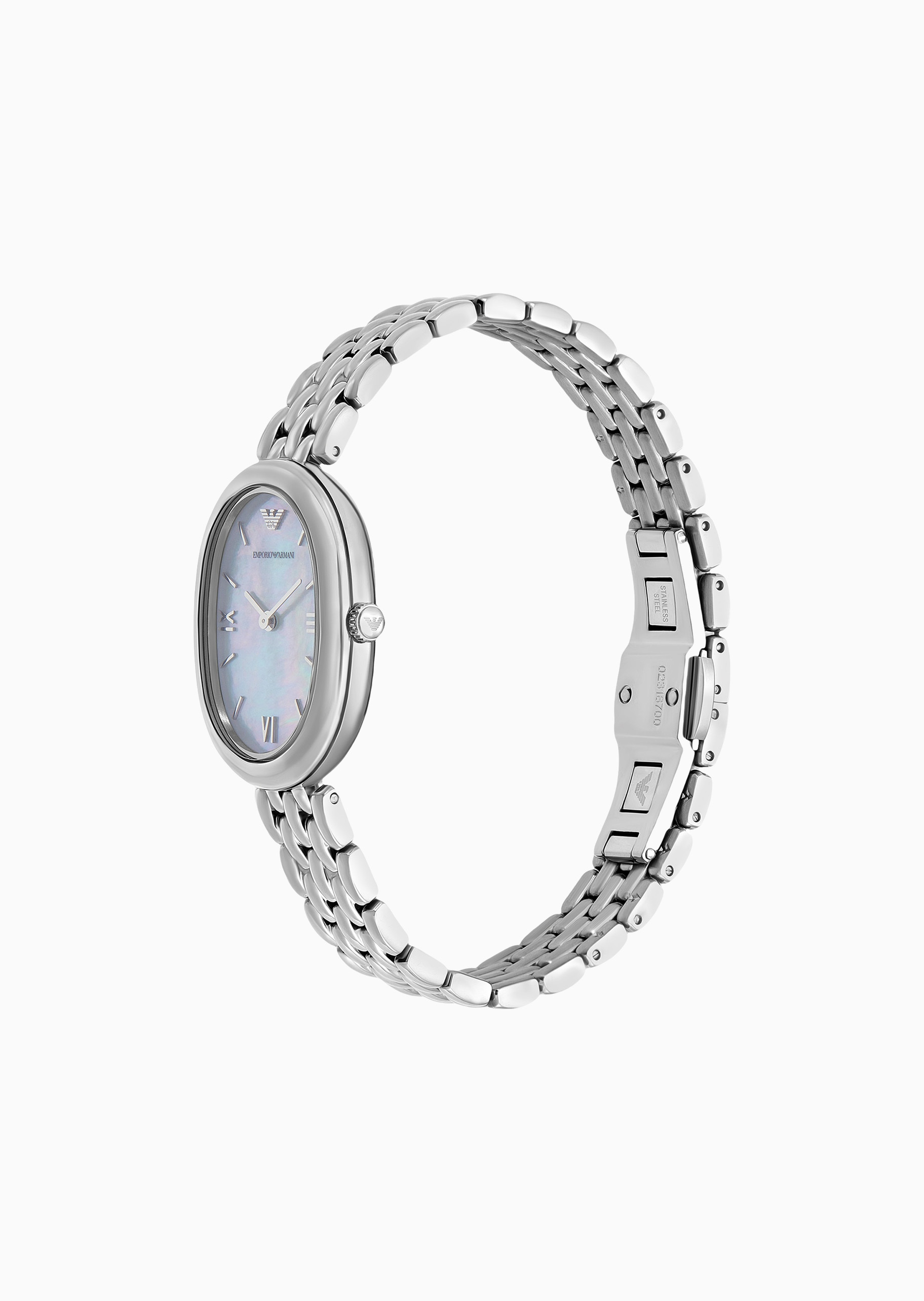 Emporio Armani 女士椭圆形素色钢带时尚石英腕表