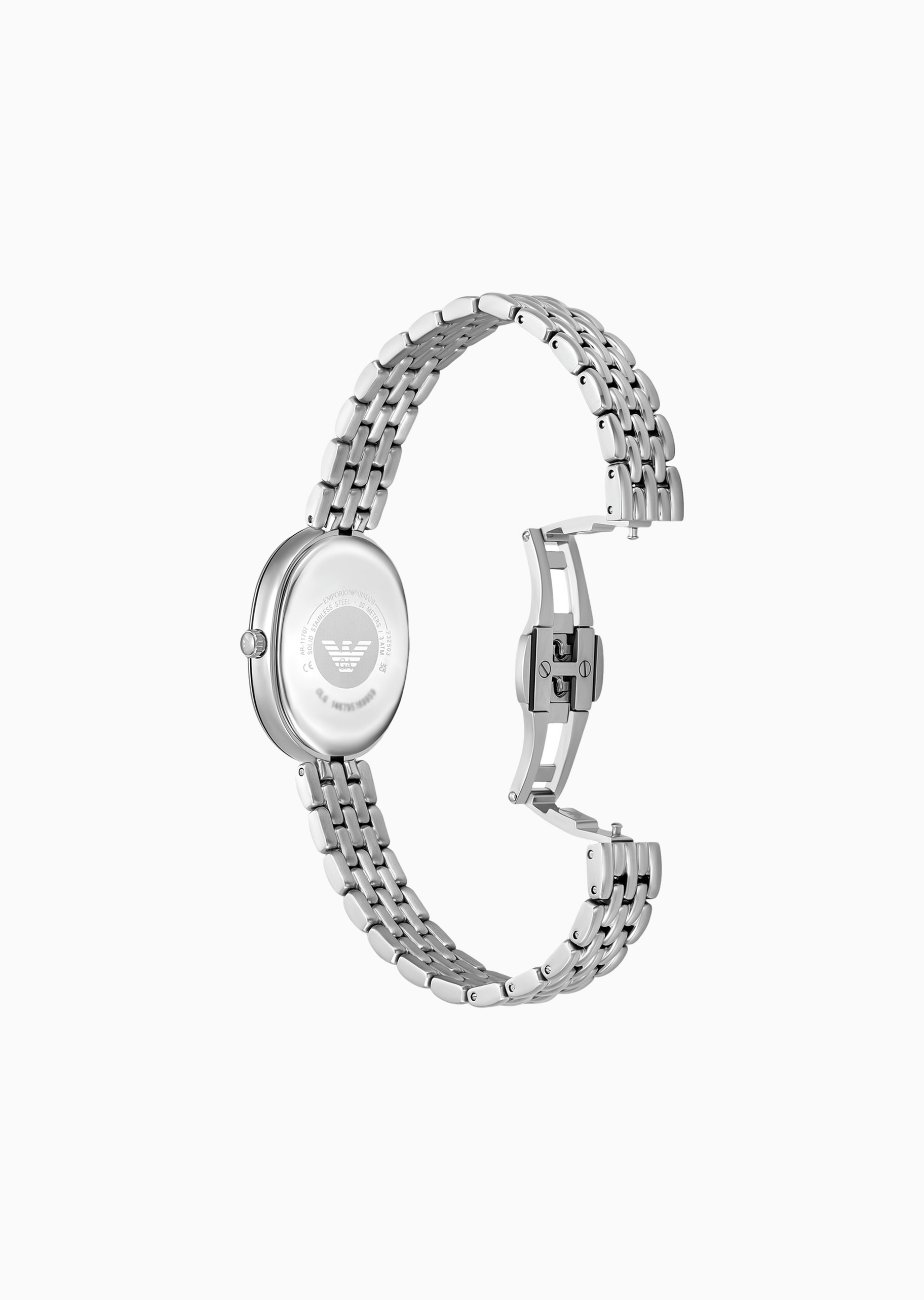 Emporio Armani 女士椭圆形素色钢带时尚石英腕表