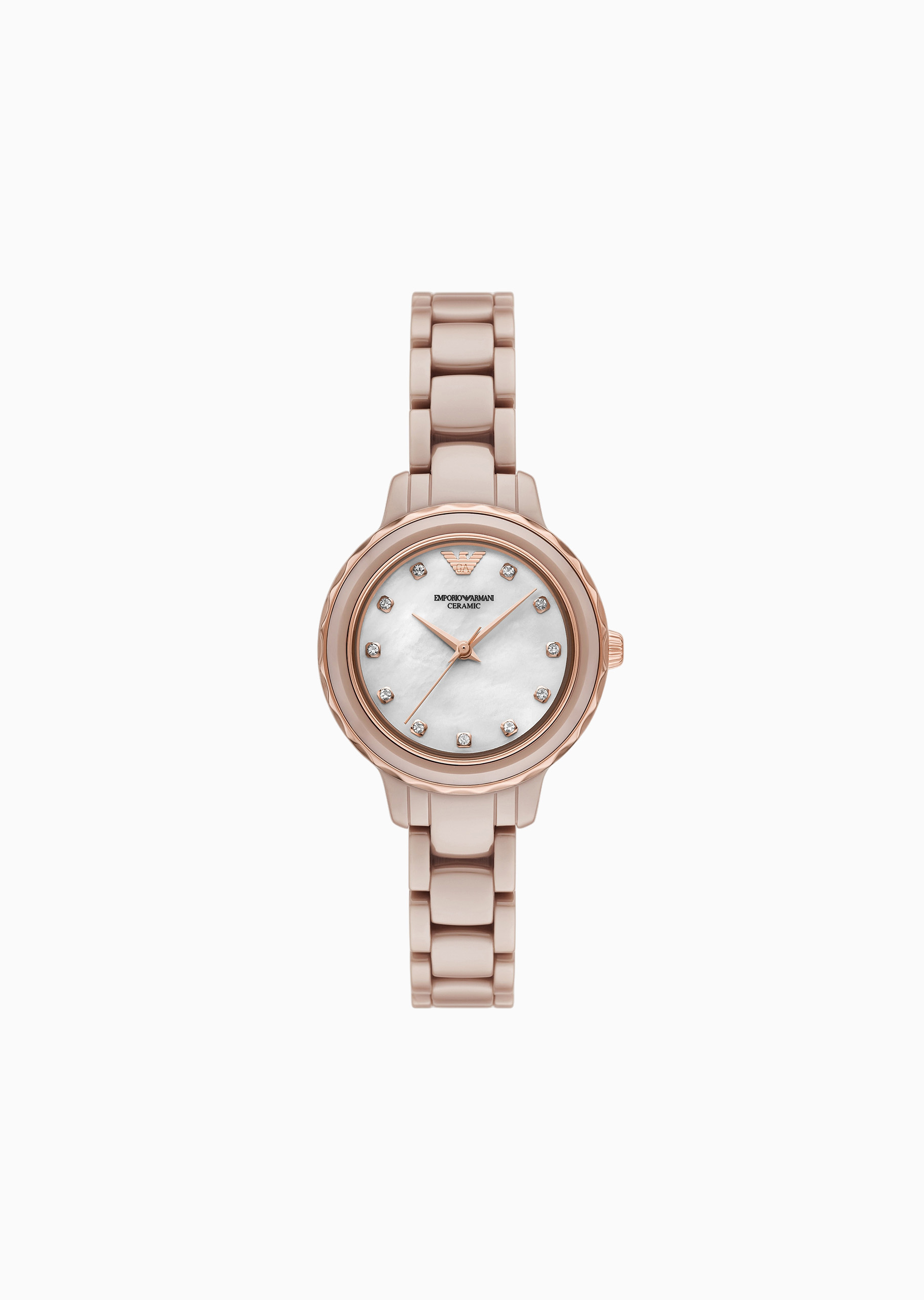 Emporio Armani 女士圆形陶瓷珍珠贝母优雅石英腕表