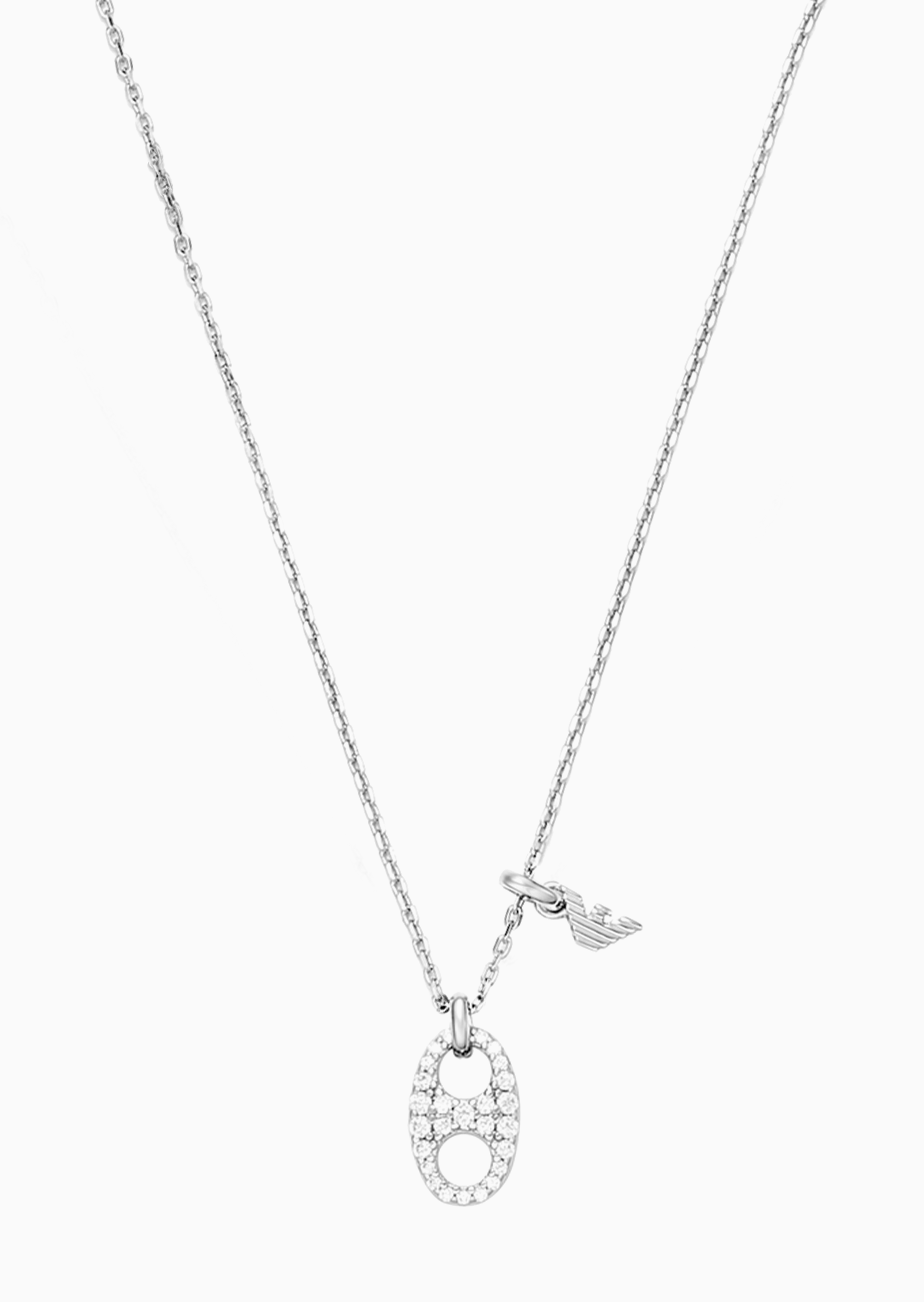 Emporio Armani 女士银质锆石镶嵌猪鼻鹰标龙虾扣项链