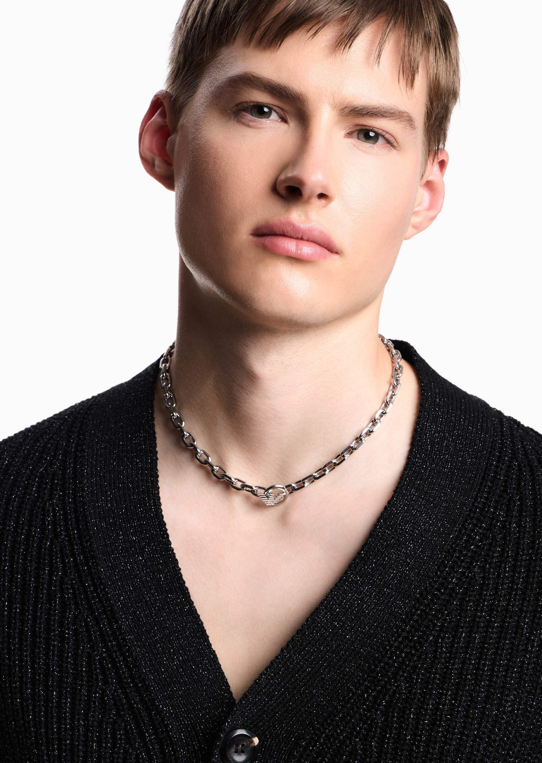 Emporio Armani 【预售】男士钢质素色链条式鹰标锁扣潮流项链
