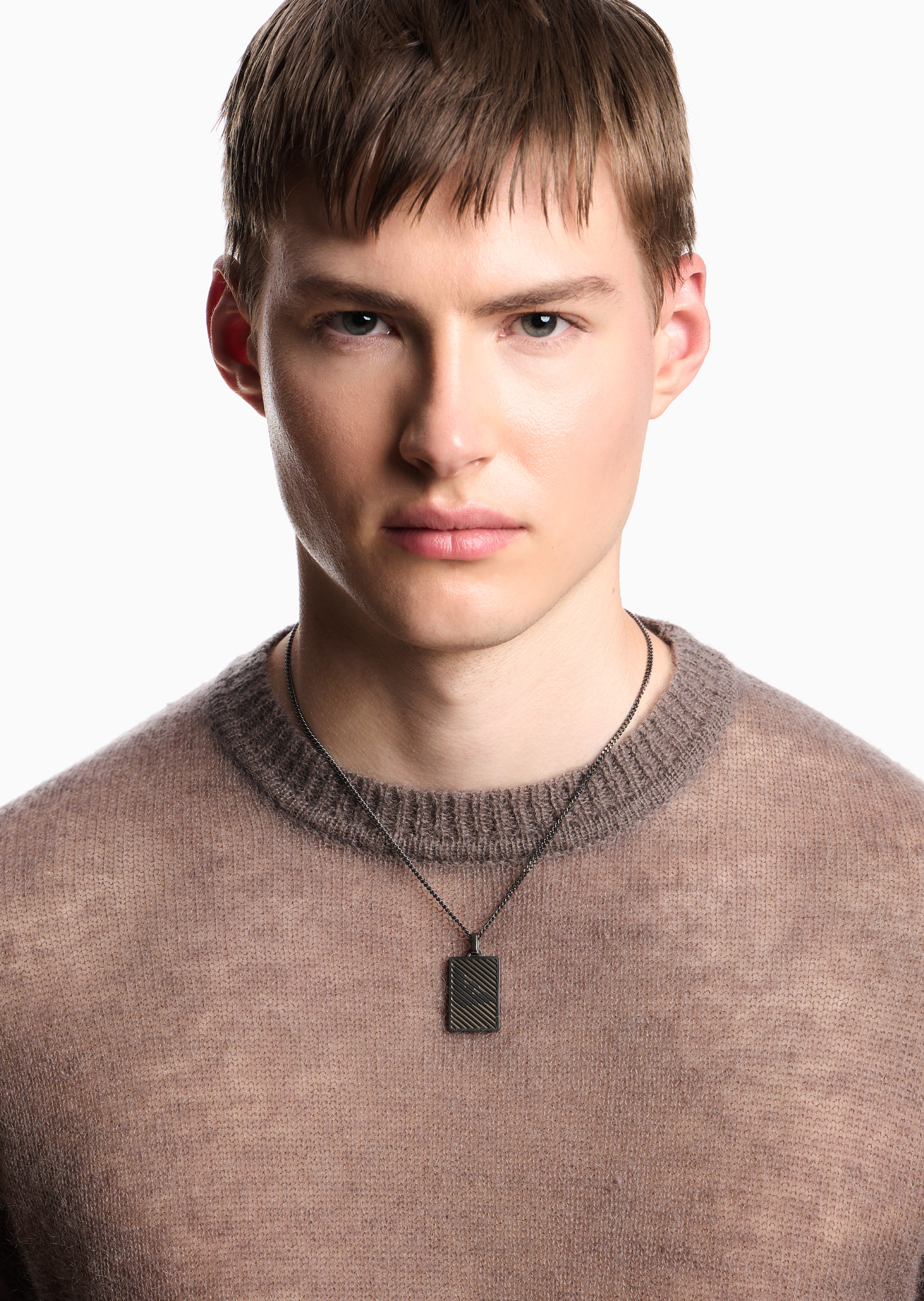Emporio Armani 男士钢质矩形条纹镂空鹰标吊牌龙虾扣项链