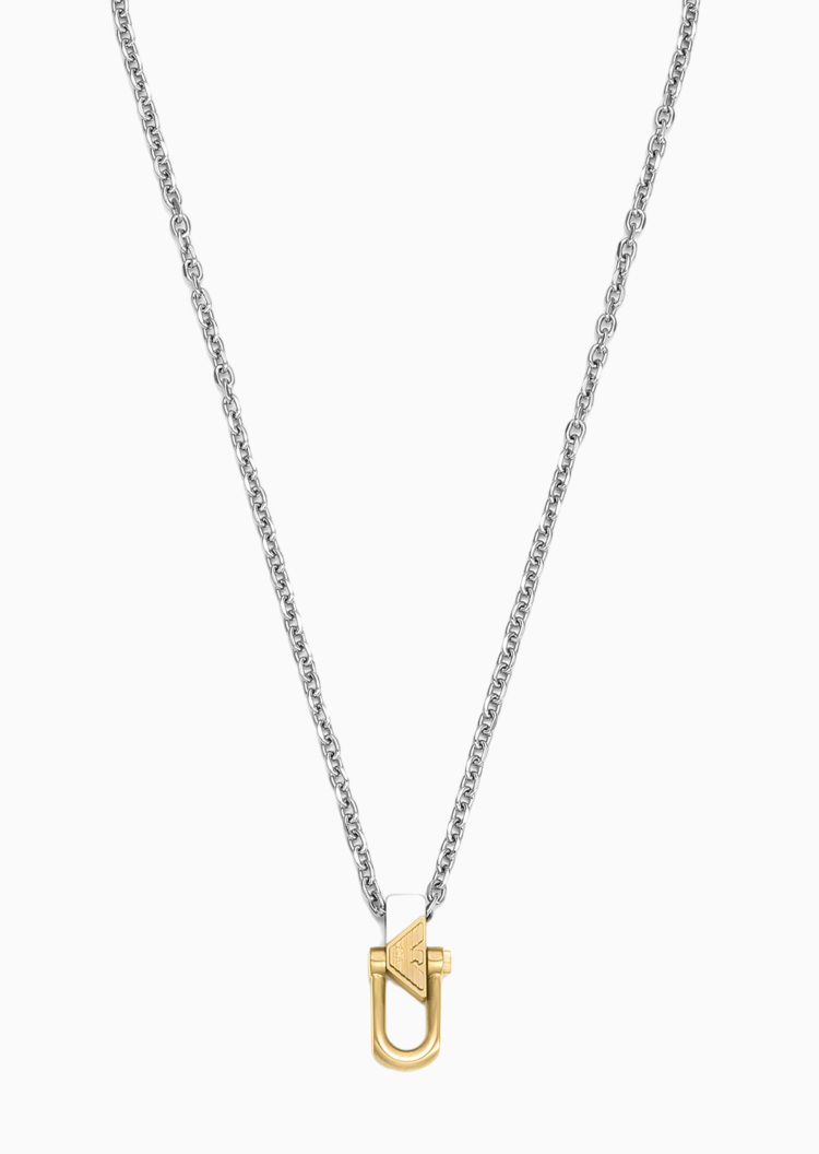 Emporio Armani 【预售】男士钢质双色拼接波形鹰标吊坠龙虾扣项链