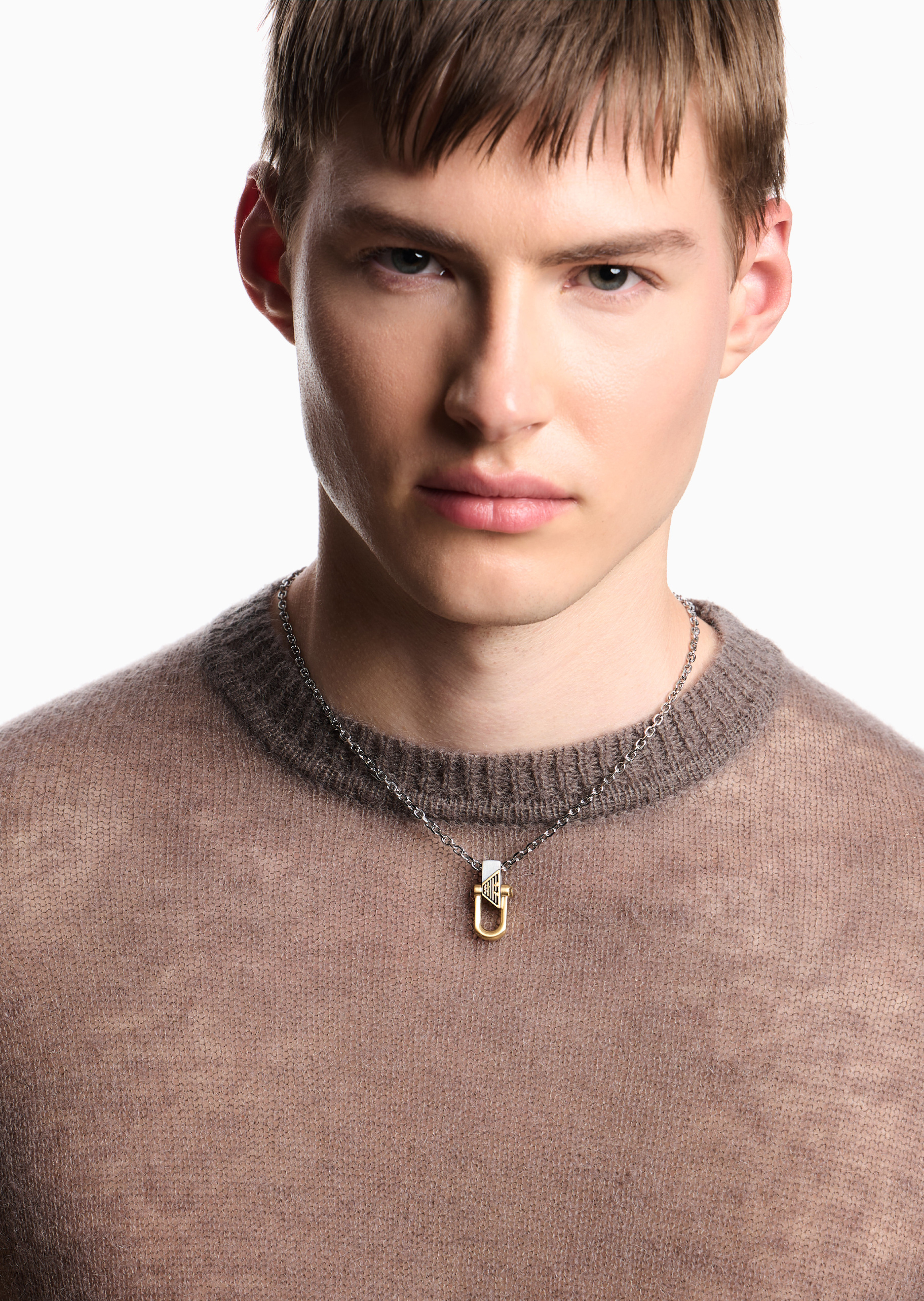 Emporio Armani 【预售】男士钢质双色拼接波形鹰标吊坠龙虾扣项链