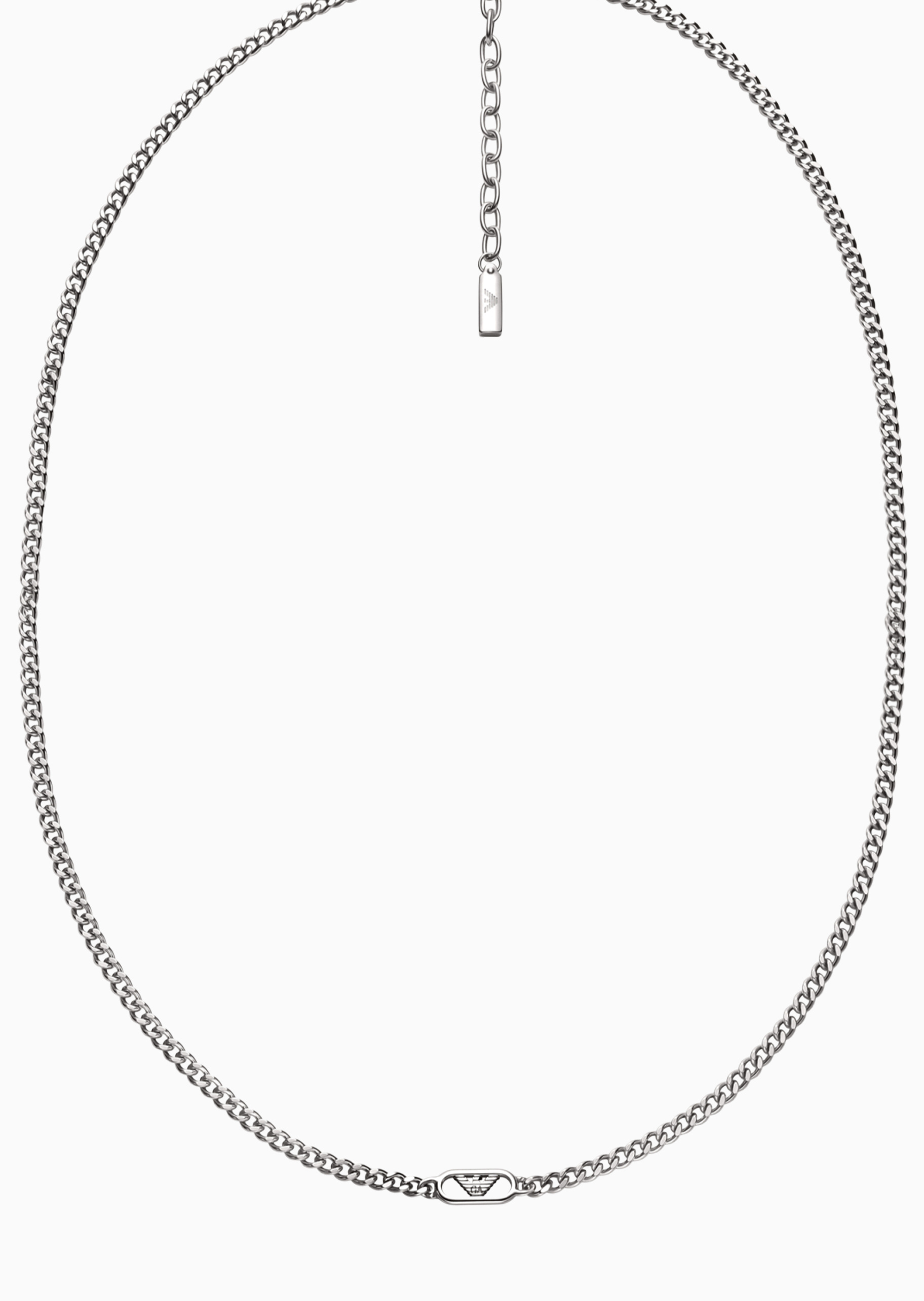 Emporio Armani 【预售】男士钢质素色古巴链波形鹰标龙虾扣项链