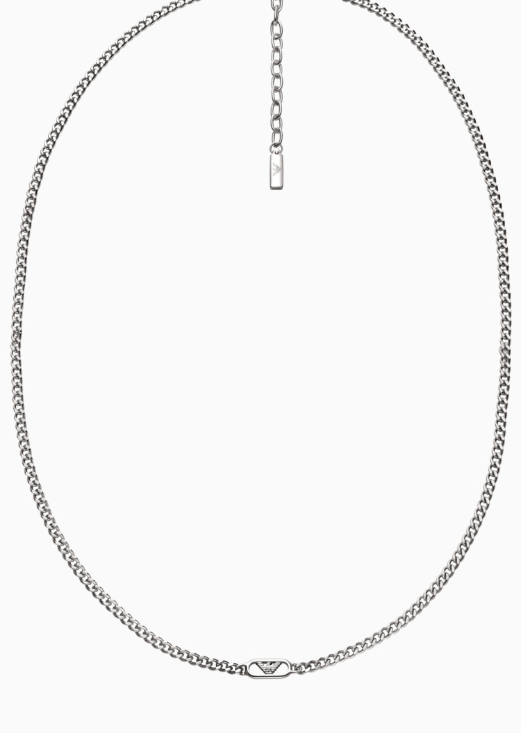 Emporio Armani 【预售】男士钢质素色古巴链波形鹰标龙虾扣项链