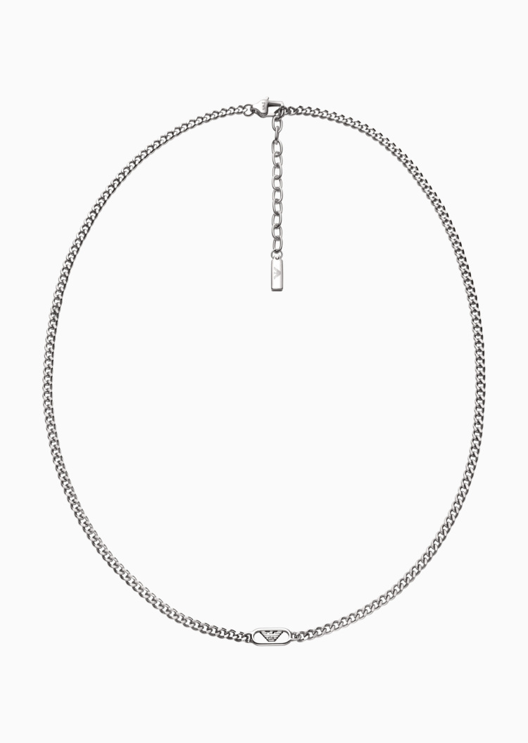 Emporio Armani 【预售】男士钢质素色古巴链波形鹰标龙虾扣项链