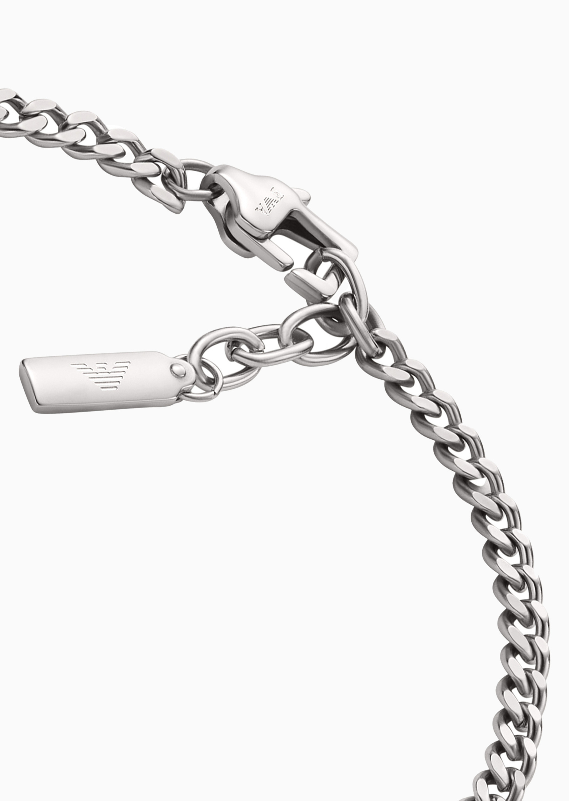 Emporio Armani 男士钢质素色古巴链波形鹰标手链