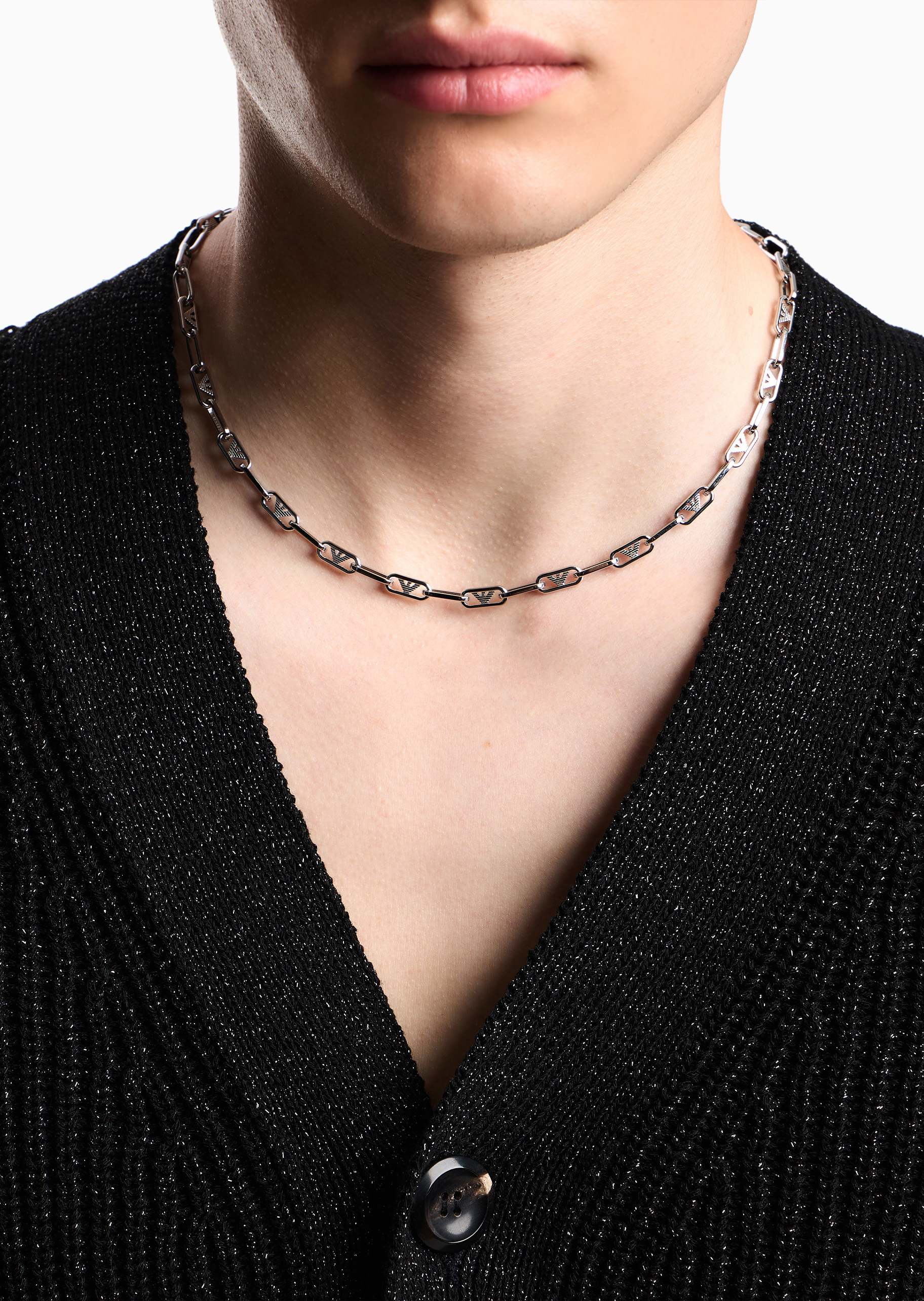 Emporio Armani 【预售】男士钢质素色波形鹰标古巴链龙虾扣项链