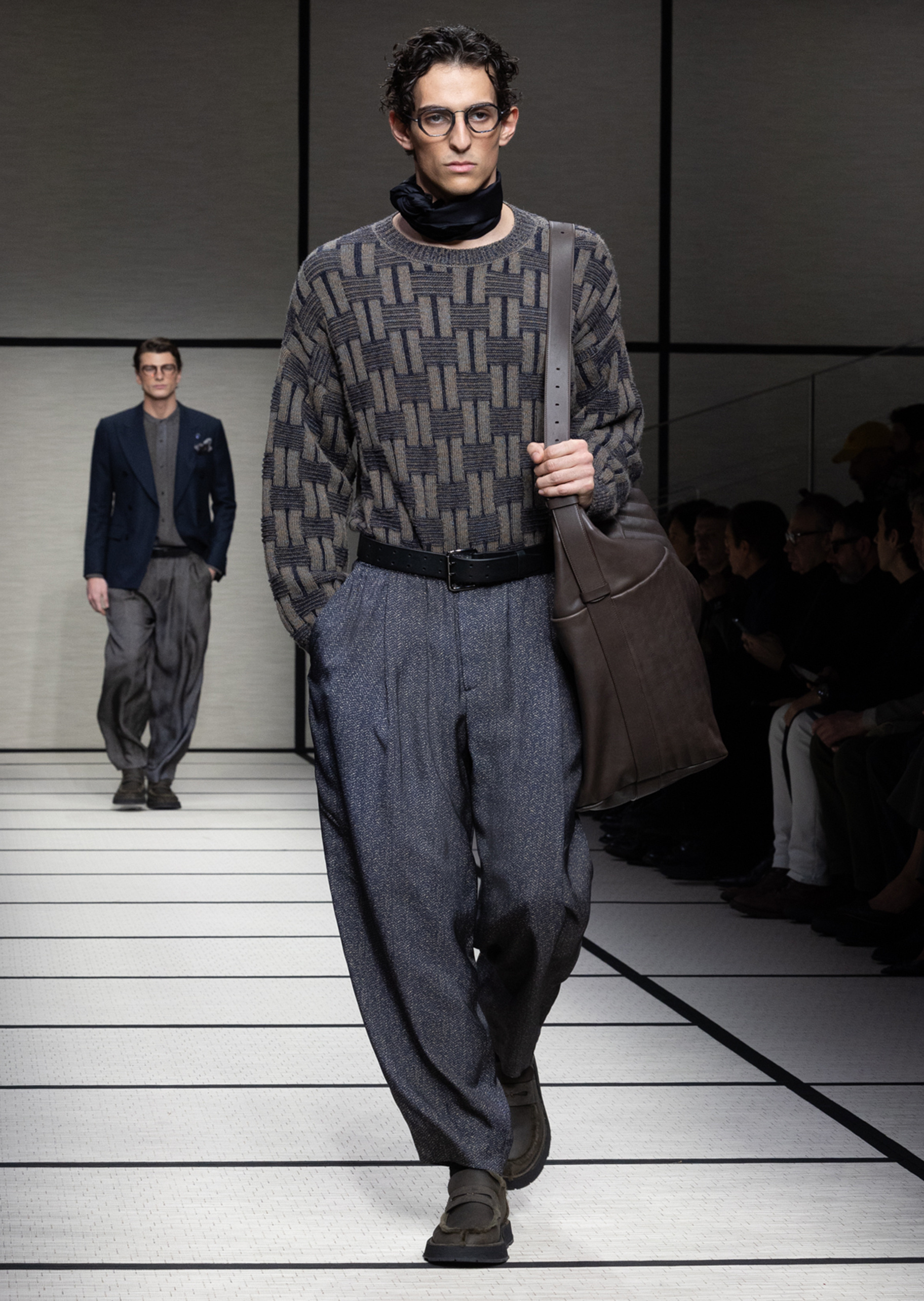 Giorgio Armani 男士骆驼绒长袖圆领罗纹饰边针织衫