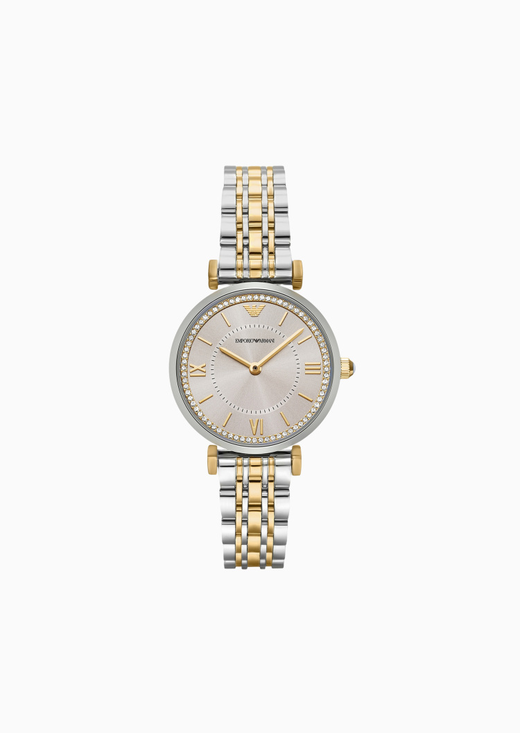 Emporio Armani 女士珍珠贝母镶嵌水晶钢带石英腕表