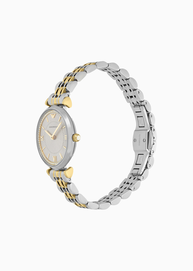 Emporio Armani 女士珍珠贝母镶嵌水晶钢带石英腕表