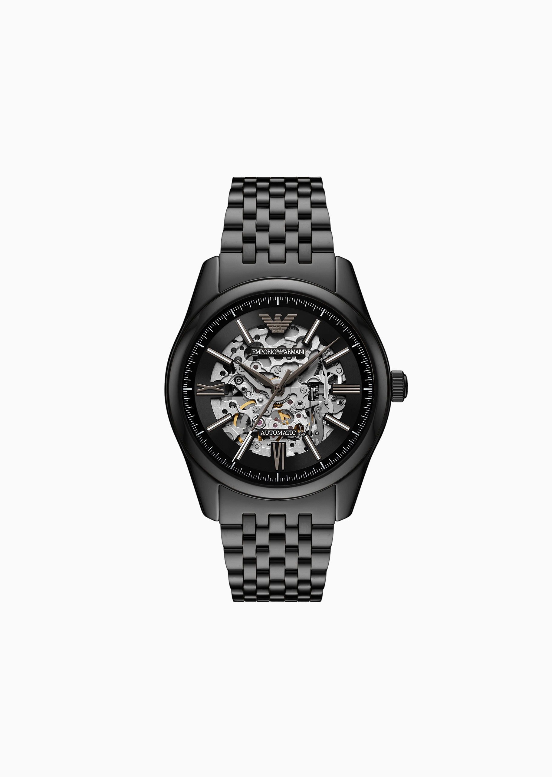 Emporio Armani 男士大表盘夜光素色钢带镂空机械腕表