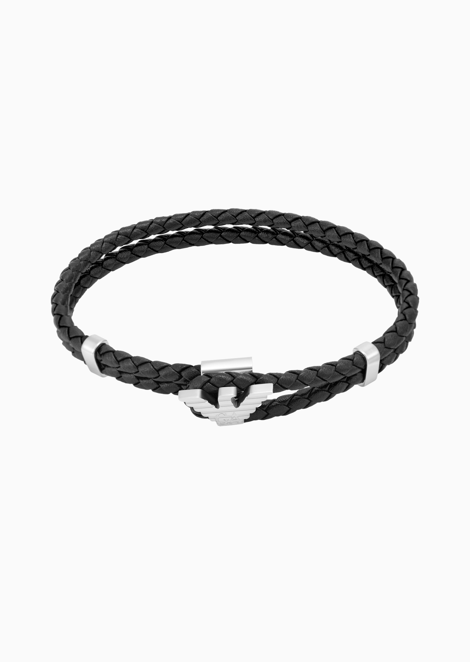 Emporio Armani 易烊千玺同款男士钢质鹰标锁扣编织皮革手链
