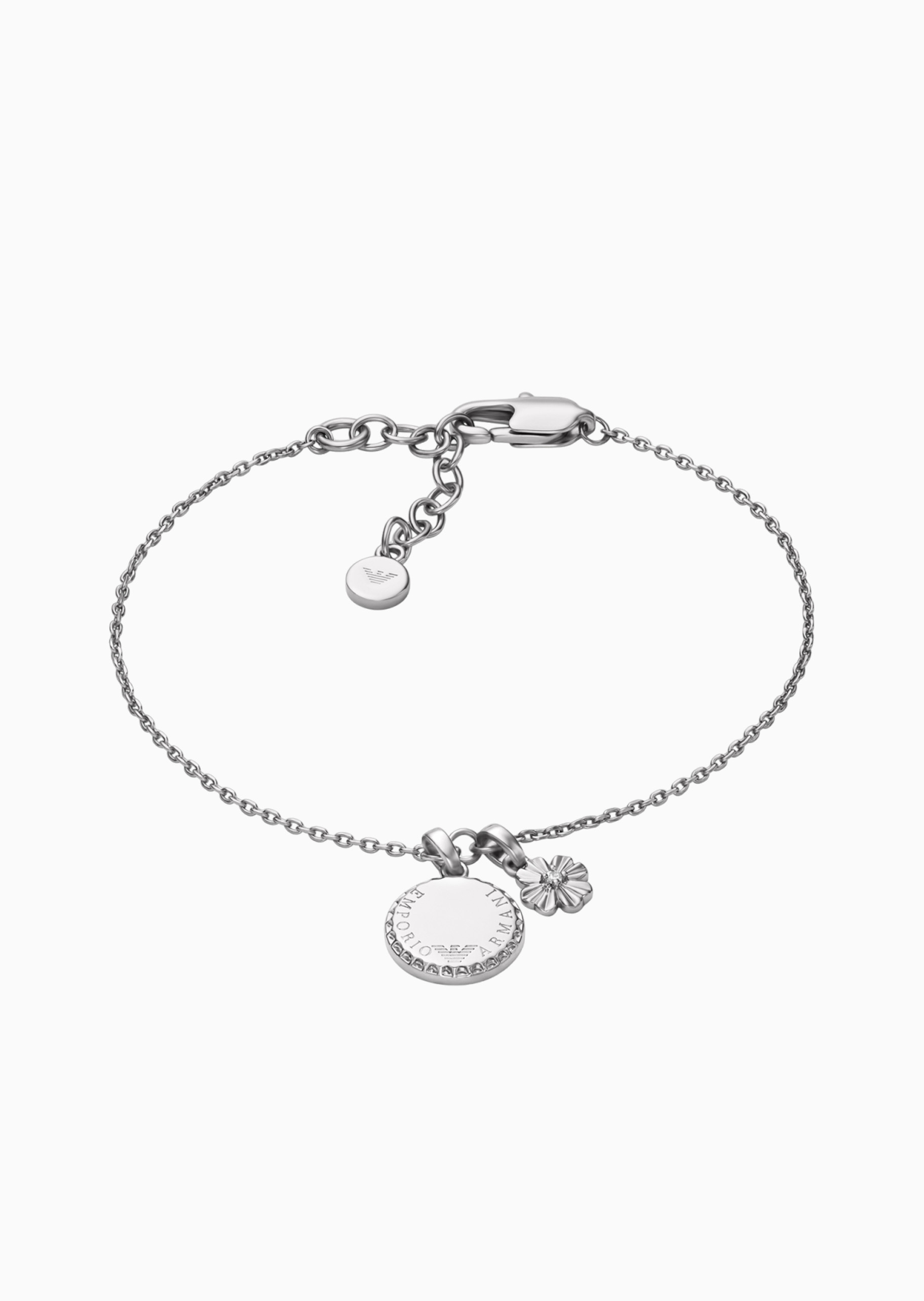 Emporio Armani 女士银色四叶草圆形吊牌龙虾扣手链