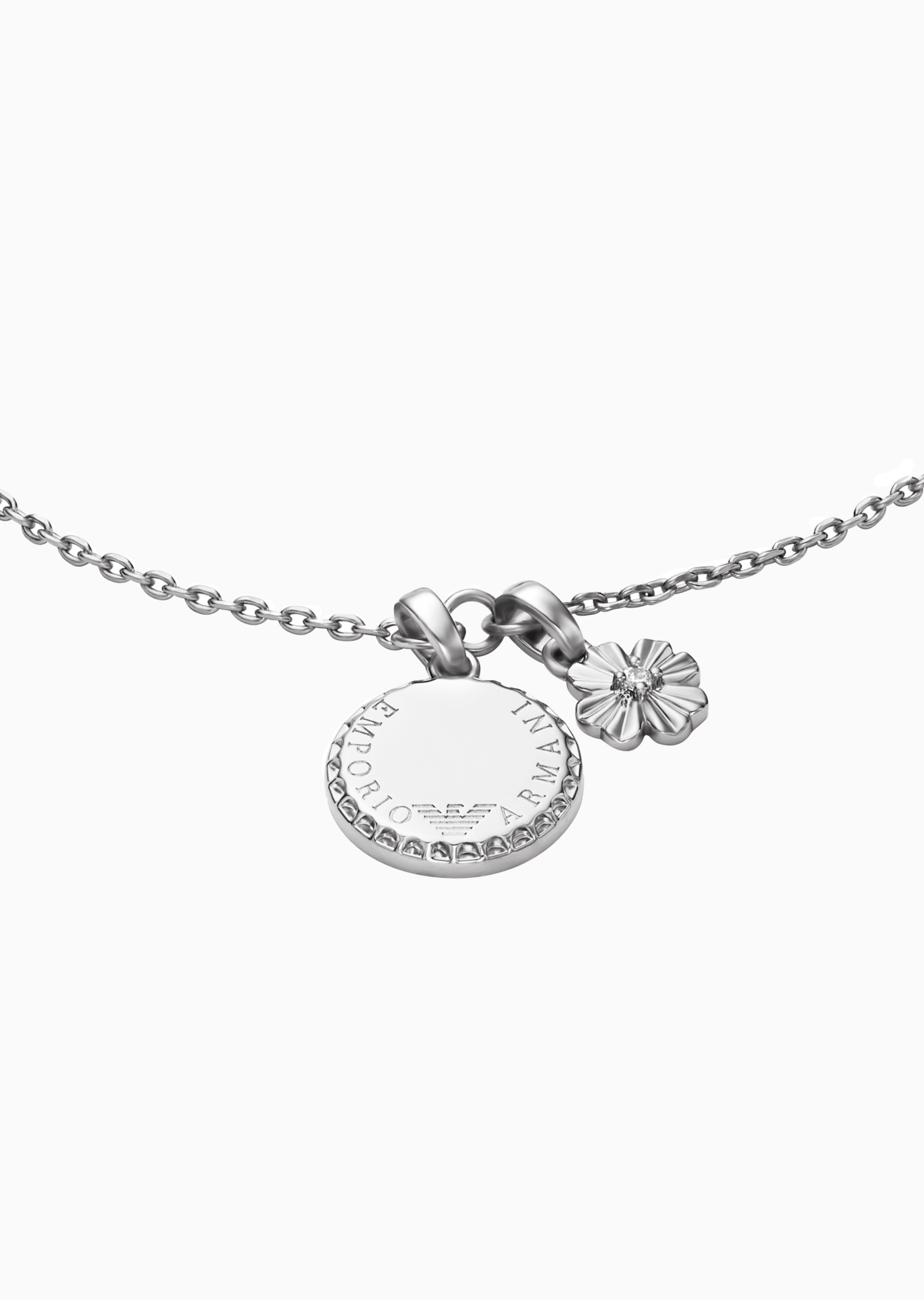 Emporio Armani 女士银色四叶草圆形吊牌龙虾扣手链