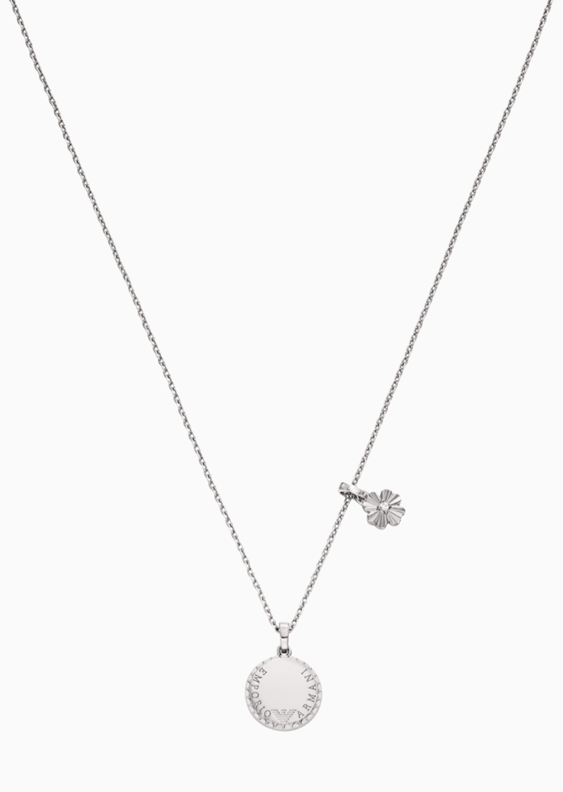 Emporio Armani 女士银色四叶草圆形吊牌龙虾扣项链