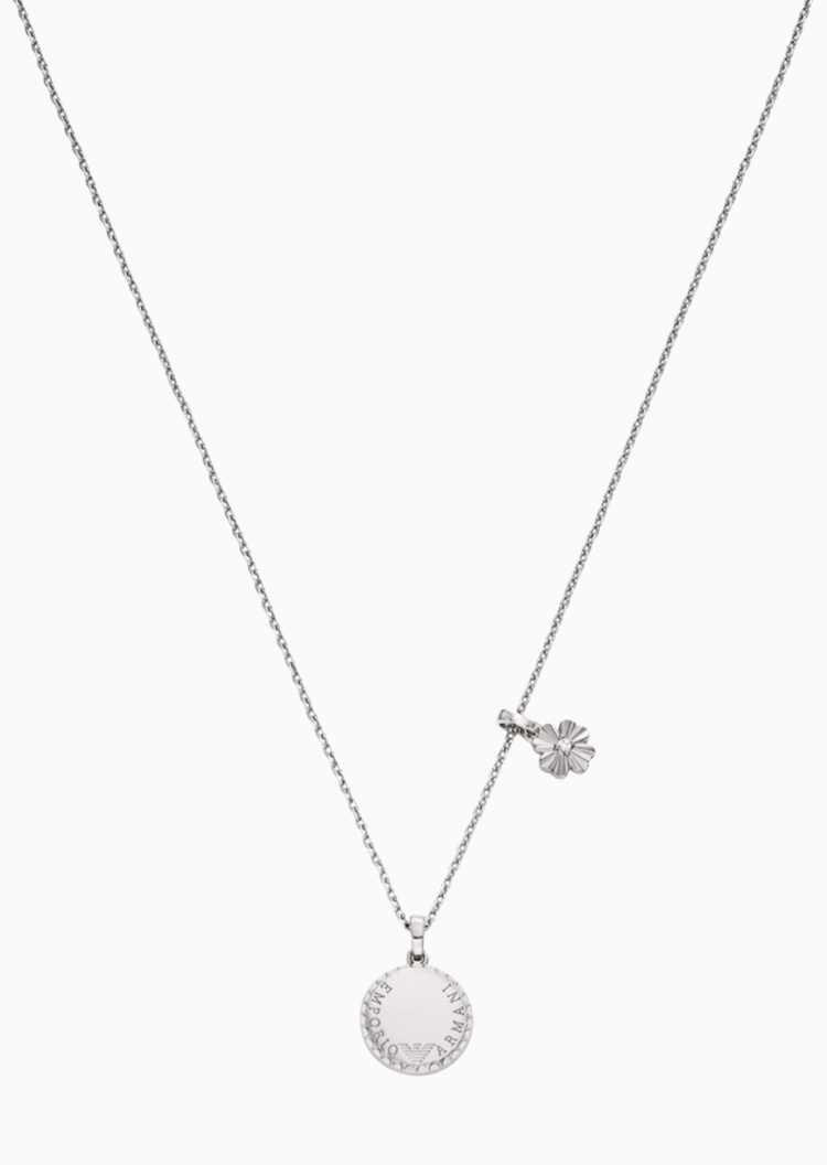 Emporio Armani 女士银色四叶草圆形吊牌龙虾扣项链