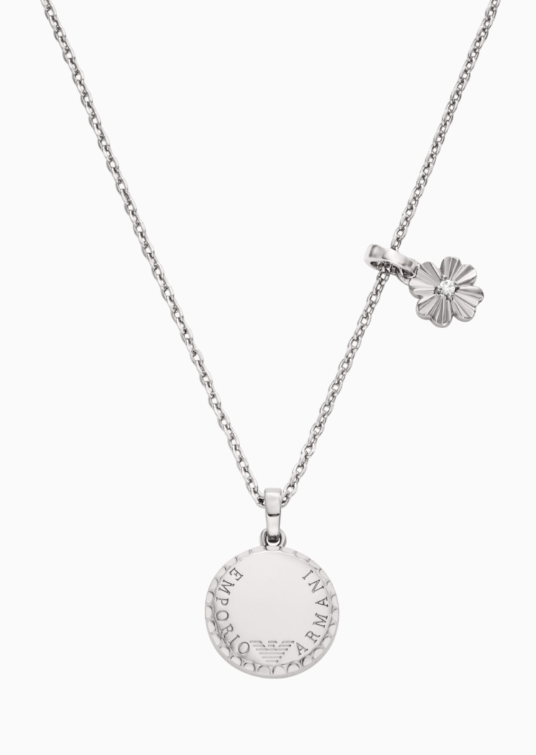 Emporio Armani 女士银色四叶草圆形吊牌龙虾扣项链