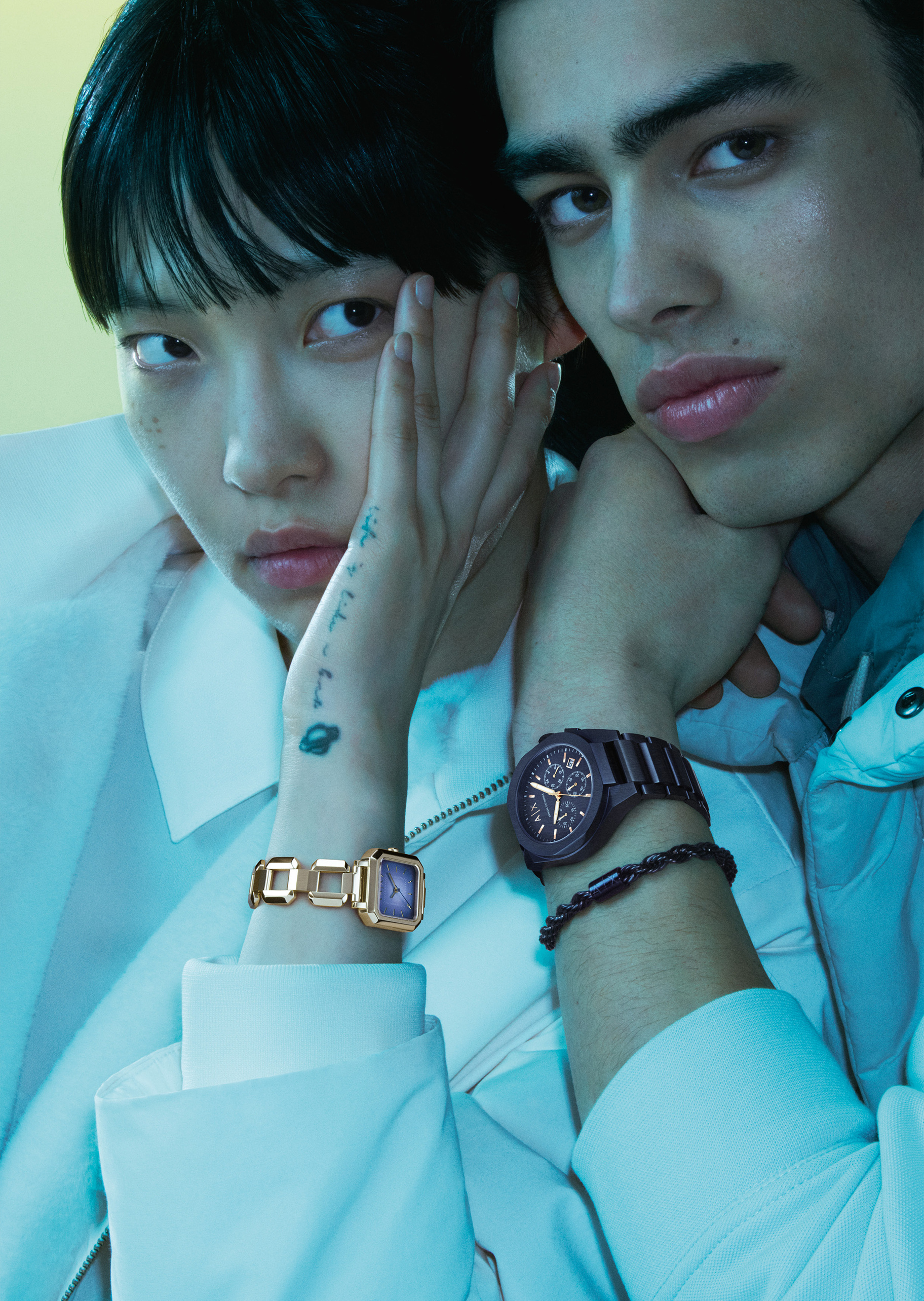 ARMANI EXCHANGE 男士钢质麻花链圆柱徽标嵌饰龙虾扣手链