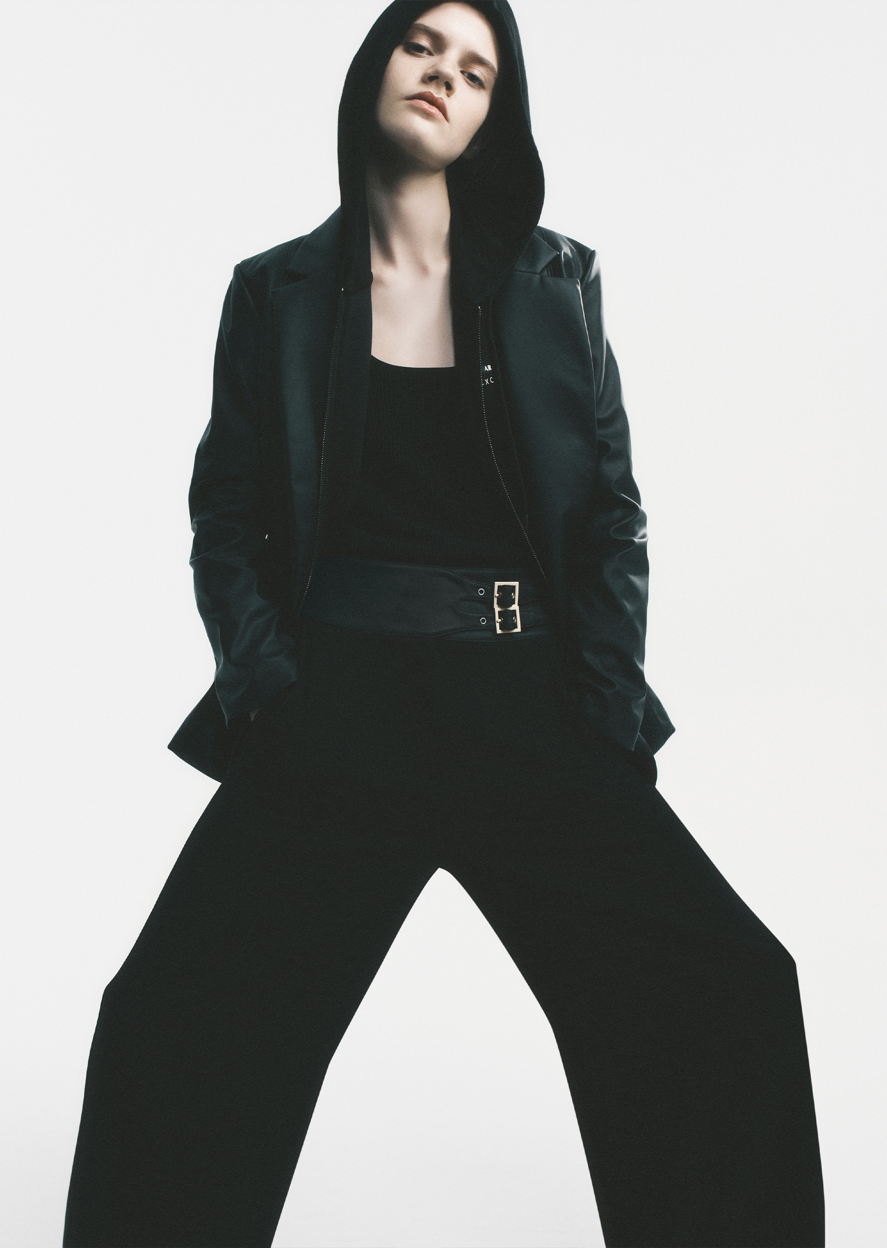 ARMANI EXCHANGE 女士修身长袖连帽拉链纯色重磅卫衣外套