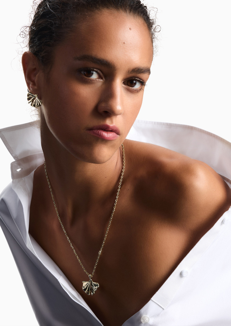 Emporio Armani 女士复古金色银杏吊坠龙虾扣项链