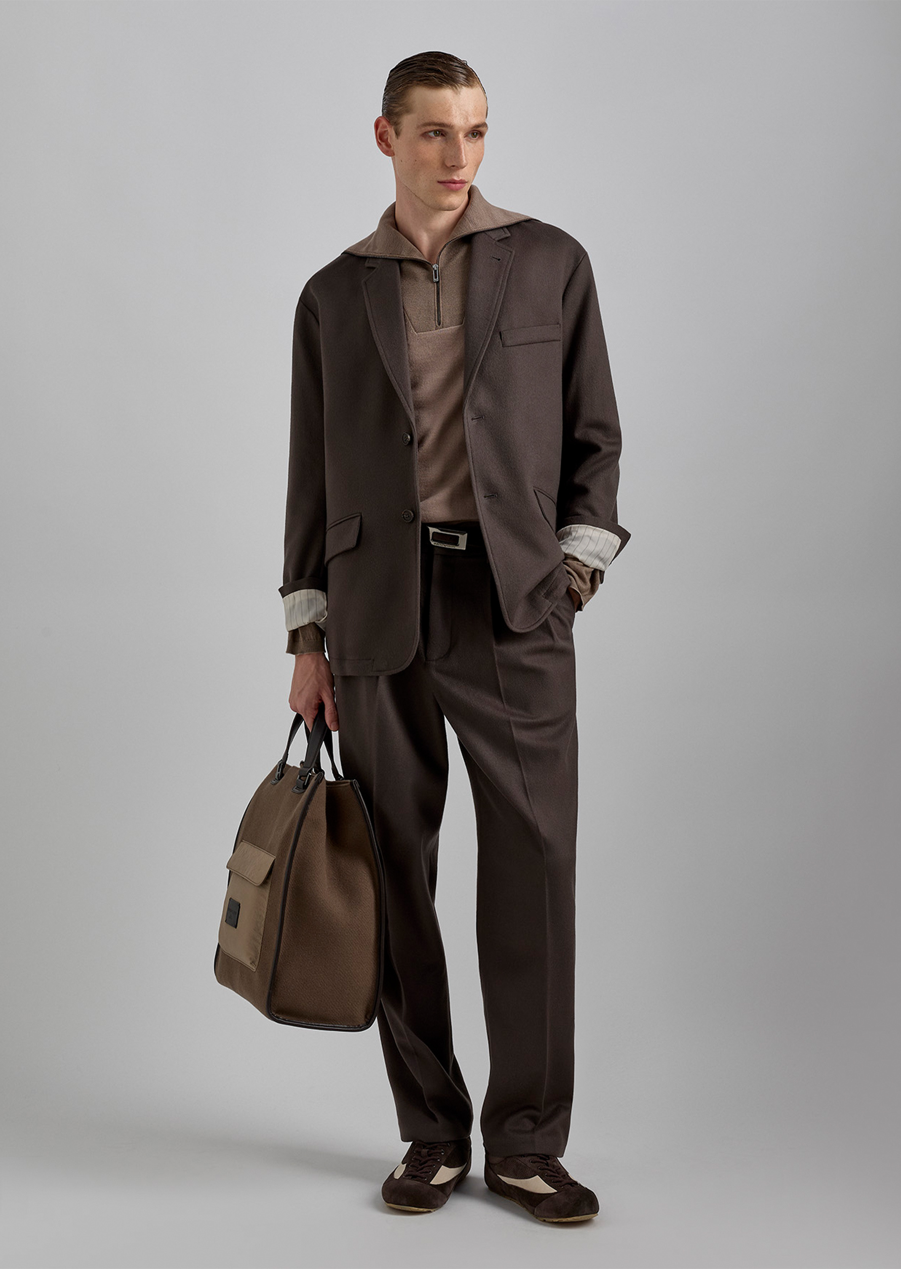 Emporio Armani 男士绵羊毛长袖平驳领单排扣西装外套