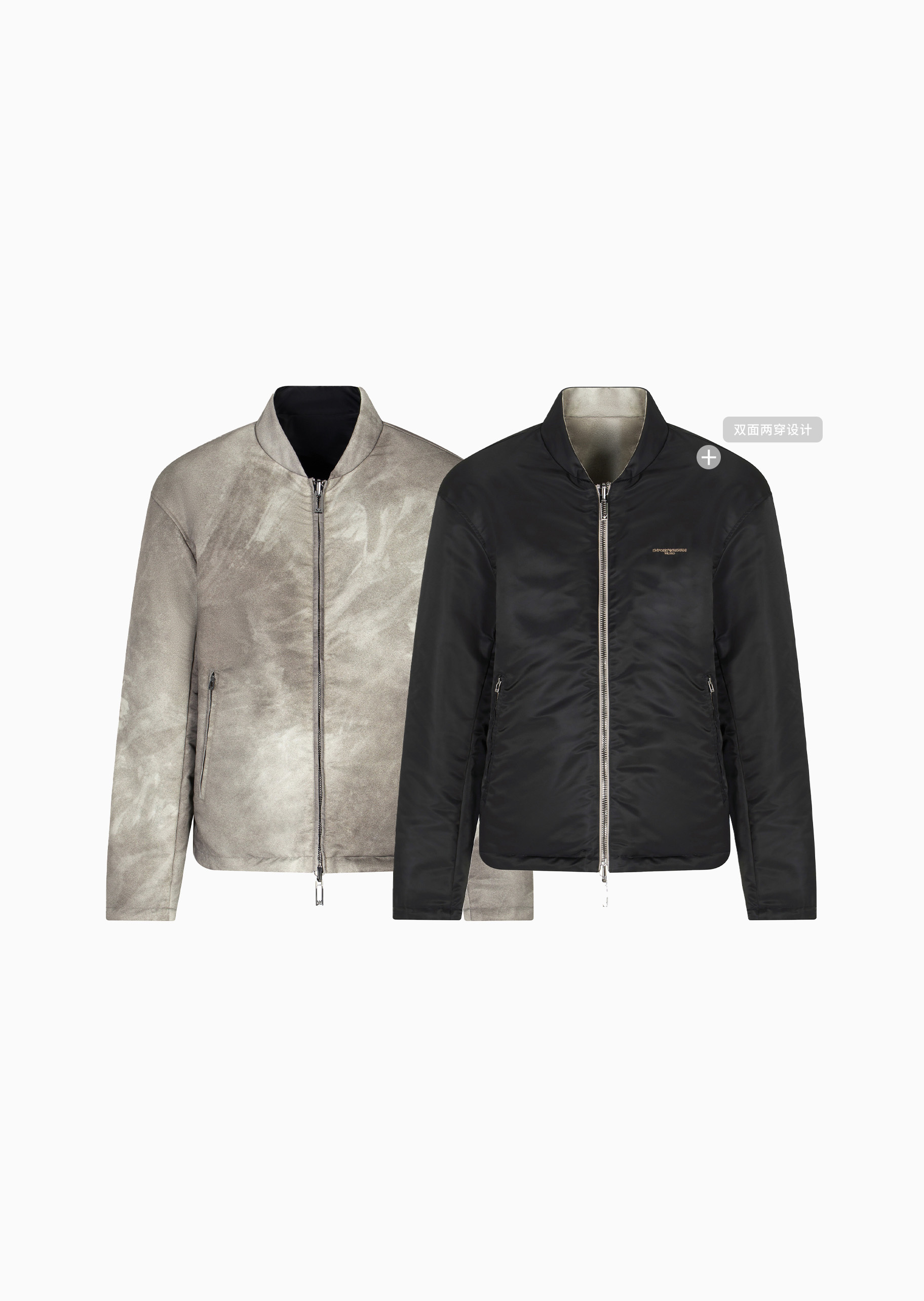 Emporio Armani 男士短款长袖棒球领双面两穿拉链棉服