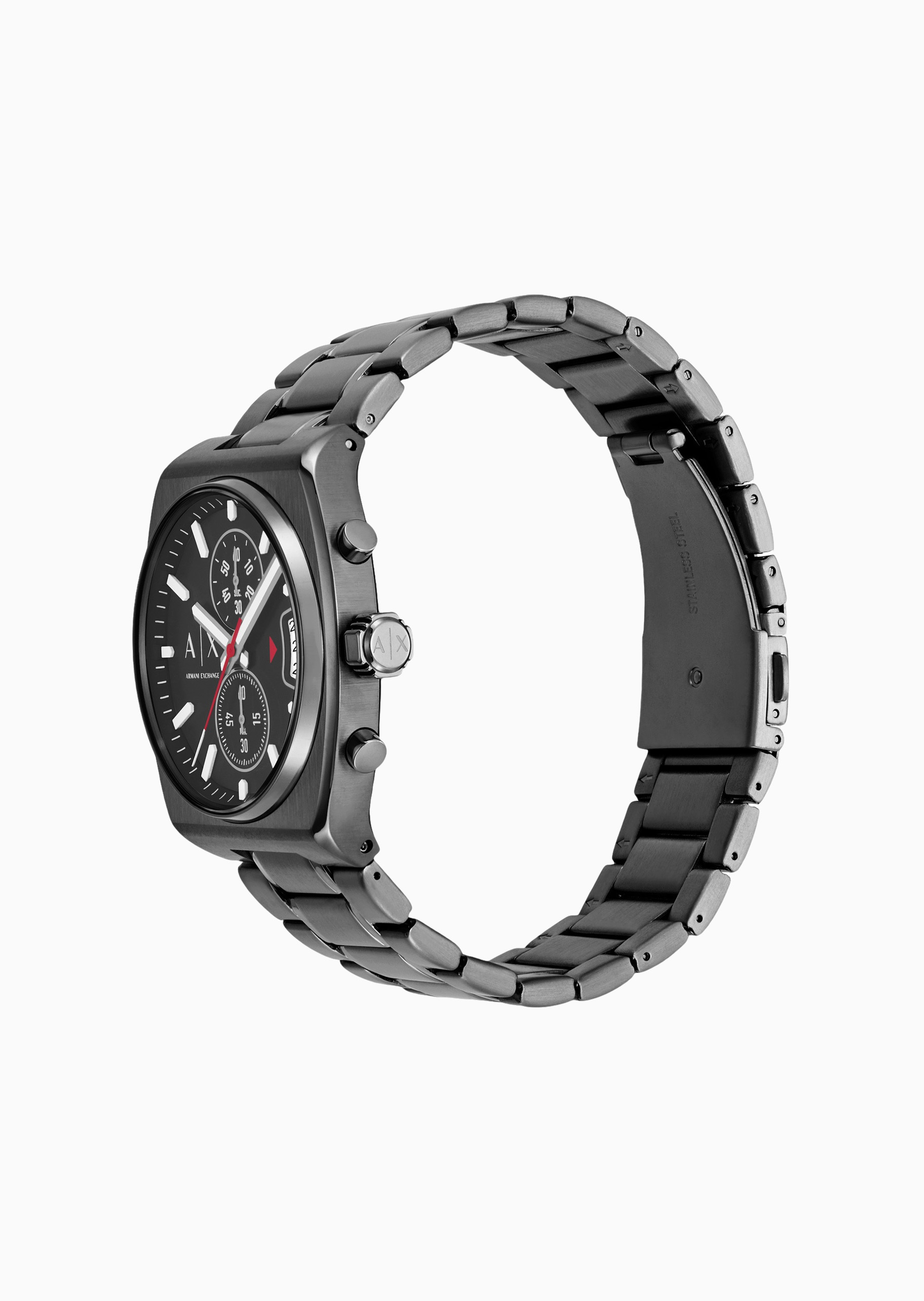 ARMANI EXCHANGE 男士方形表壳素色钢带复古石英腕表
