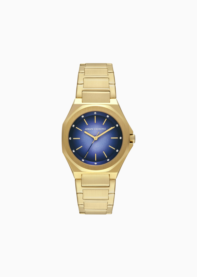 ARMANI EXCHANGE 女士八角形表壳素色钢带三针石英腕表