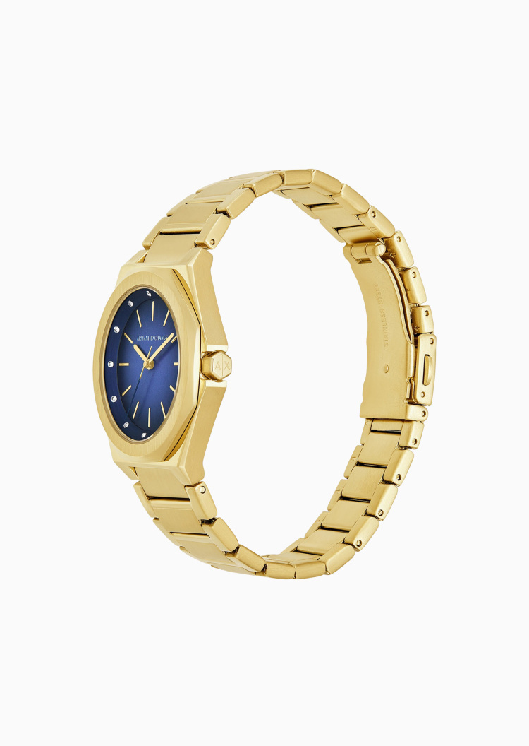 ARMANI EXCHANGE 女士八角形表壳素色钢带三针石英腕表
