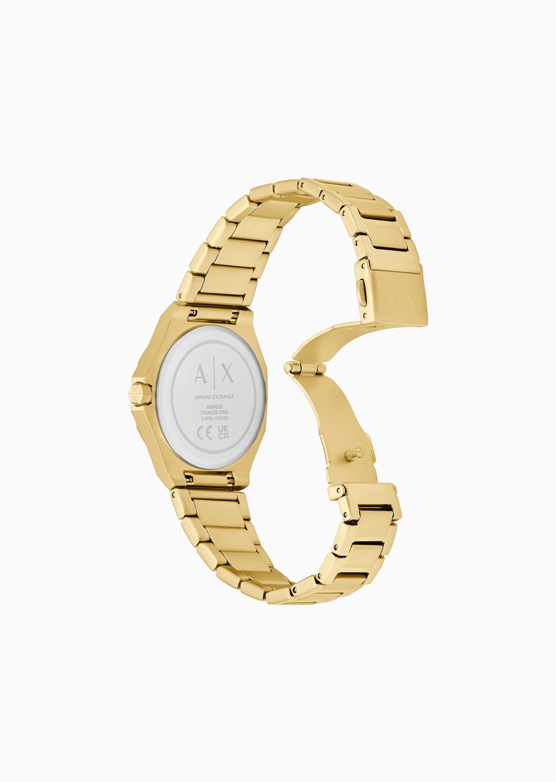ARMANI EXCHANGE 女士八角形表壳素色钢带三针石英腕表