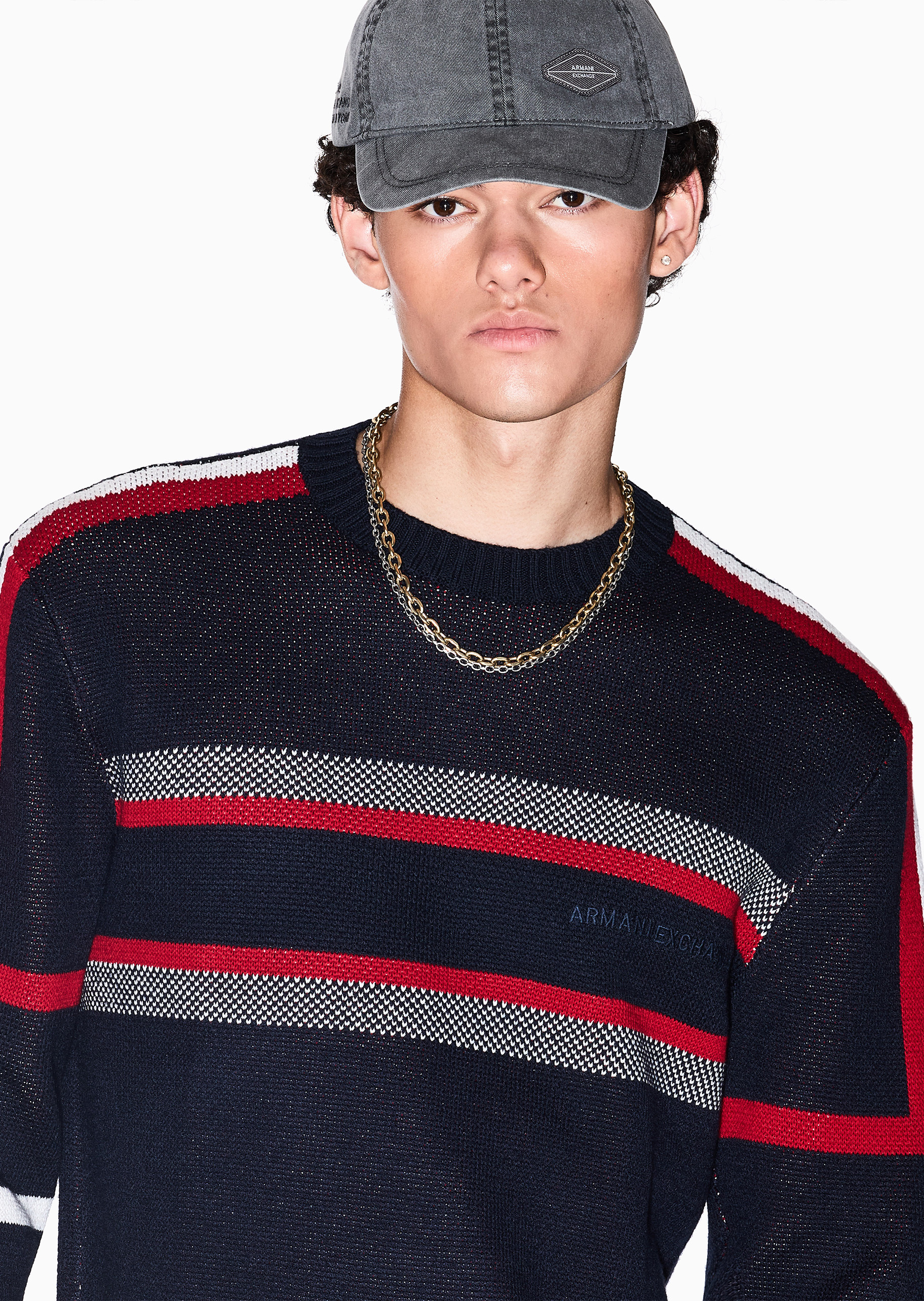 ARMANI EXCHANGE 男士钢质撞色双层链条龙虾扣项链