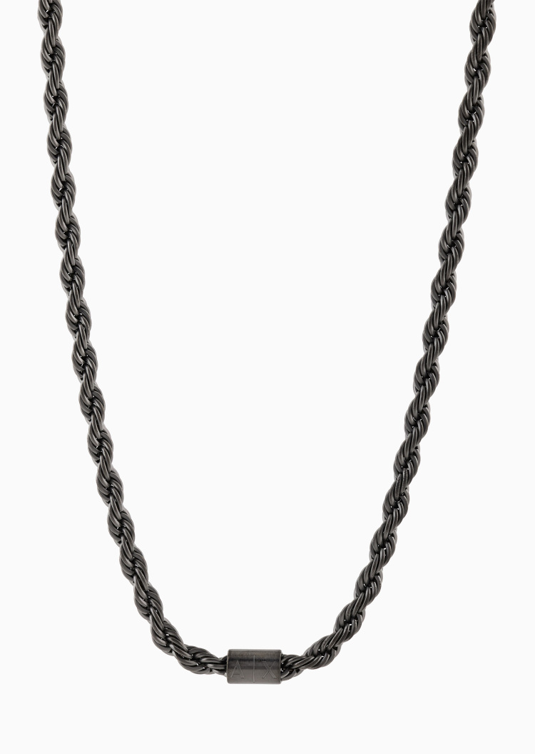 ARMANI EXCHANGE 男士钢质麻花链圆柱徽标嵌饰龙虾扣项链