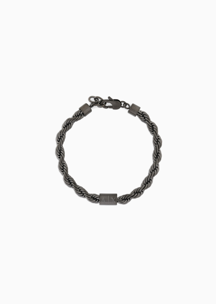 ARMANI EXCHANGE 男士钢质麻花链圆柱徽标嵌饰龙虾扣手链