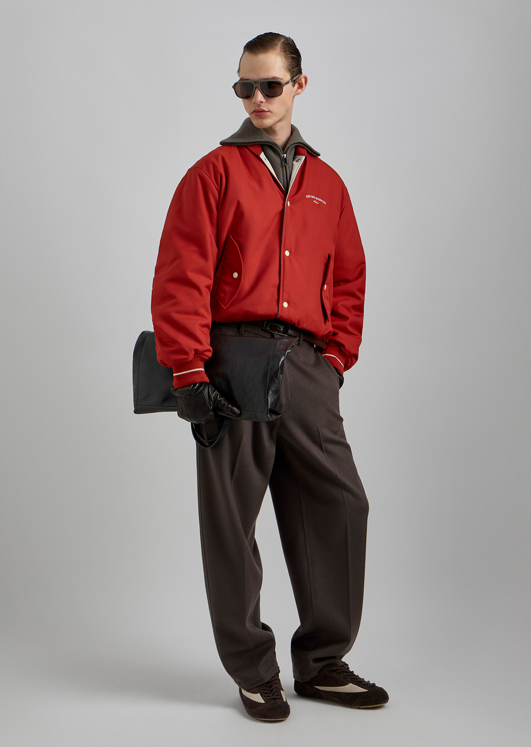 Emporio Armani 男士短款轻薄长袖棒球领刺绣飞行员棉服