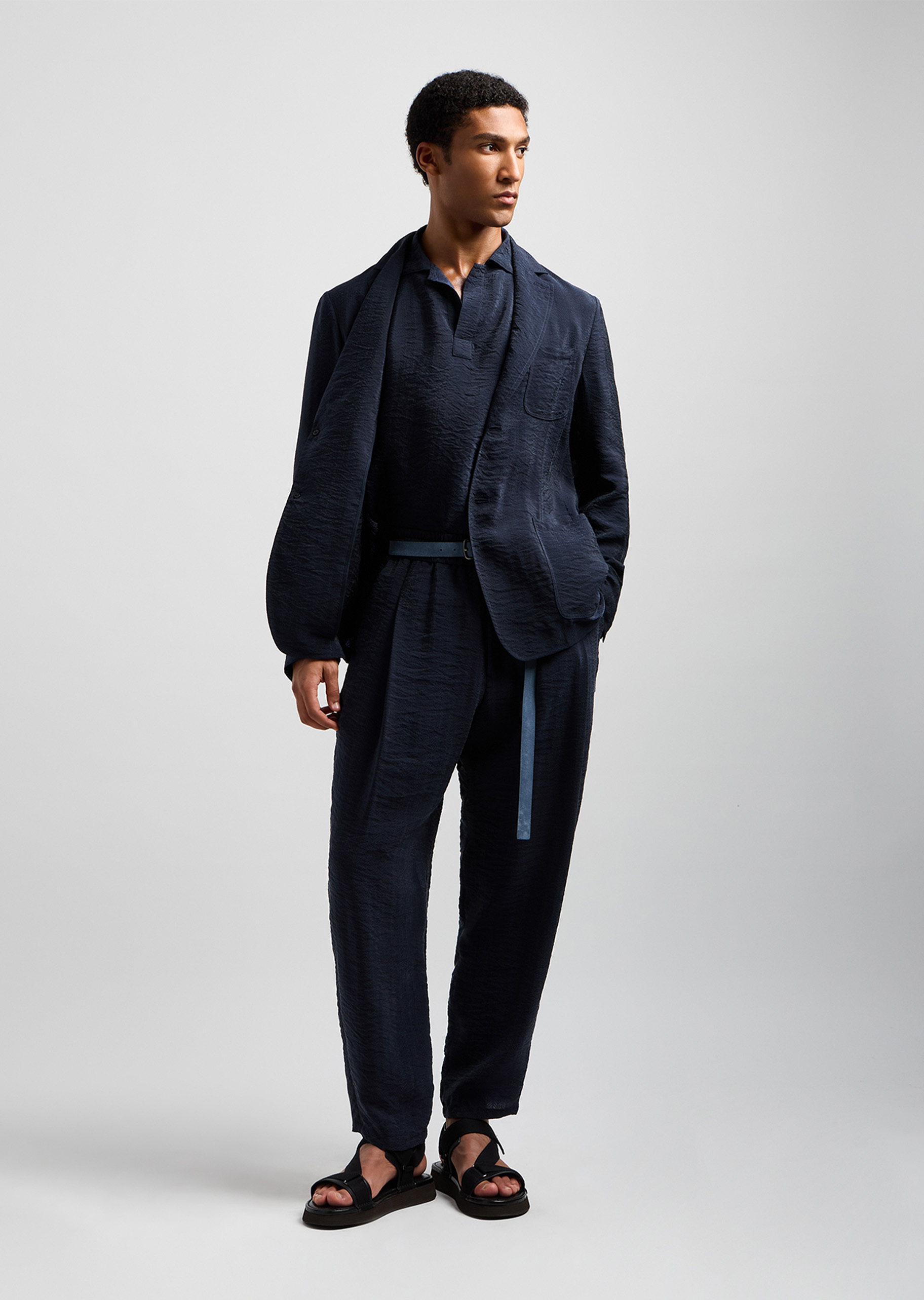 Giorgio Armani 男士长袖平驳领单排扣人字纹西装外套