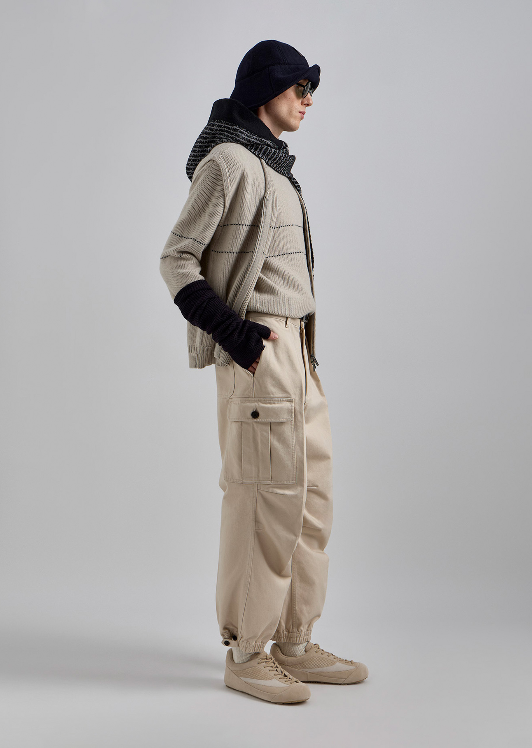 Emporio Armani 男女同款绵羊毛情侣半高领条纹套头针织毛衣