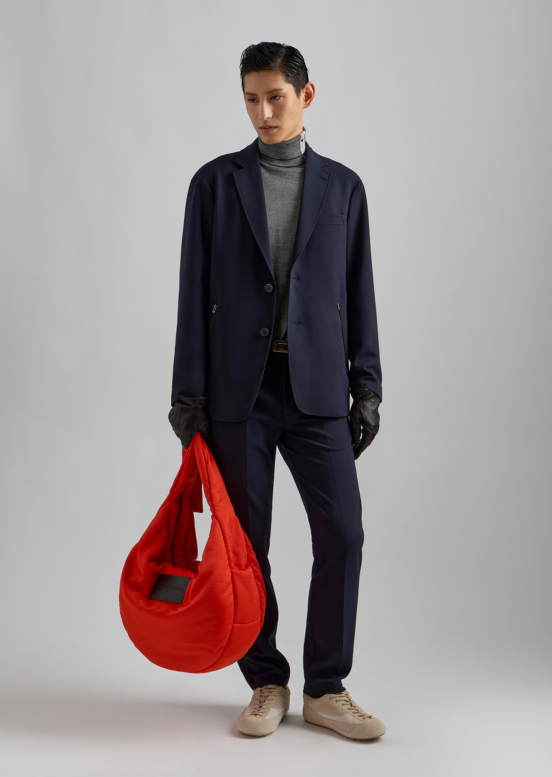 Emporio Armani 男士高领绵羊毛休闲套头针织毛衣