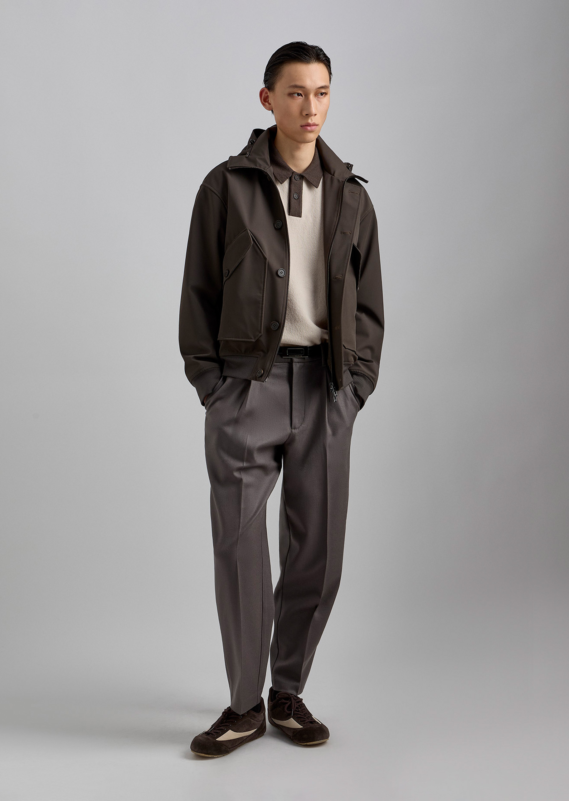 Emporio Armani 男士Polo领绵羊毛刺绣商务套头针织毛衣