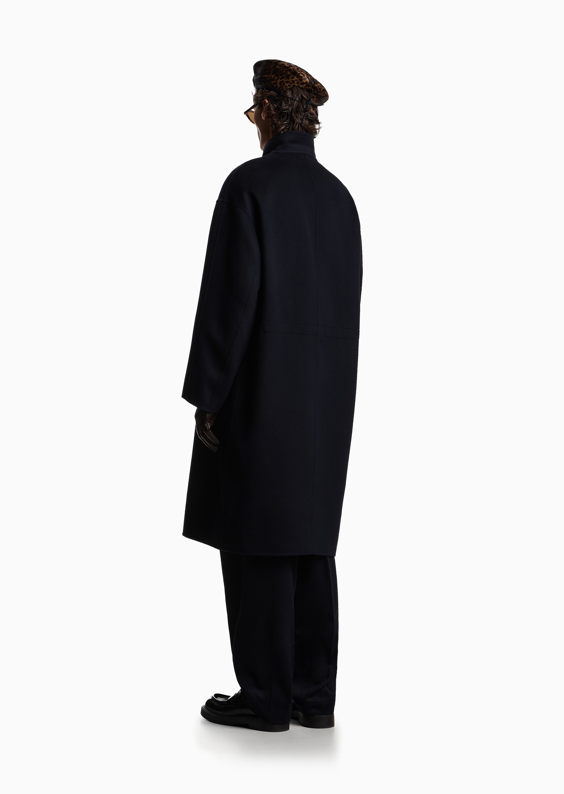 Emporio Armani 男士绵羊毛中长款立领单排扣大衣