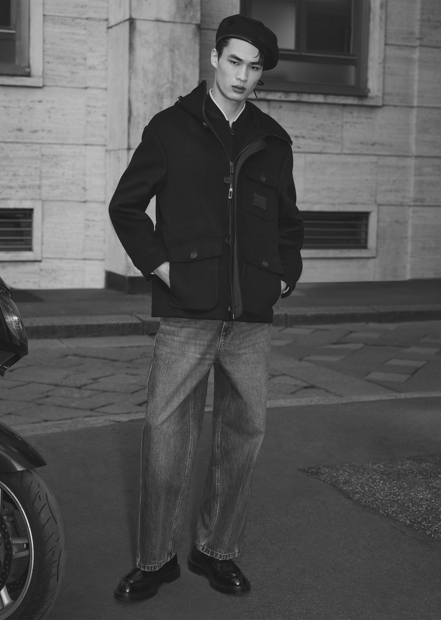 Emporio Armani 男士羊毛连帽复古户外工装夹克外套