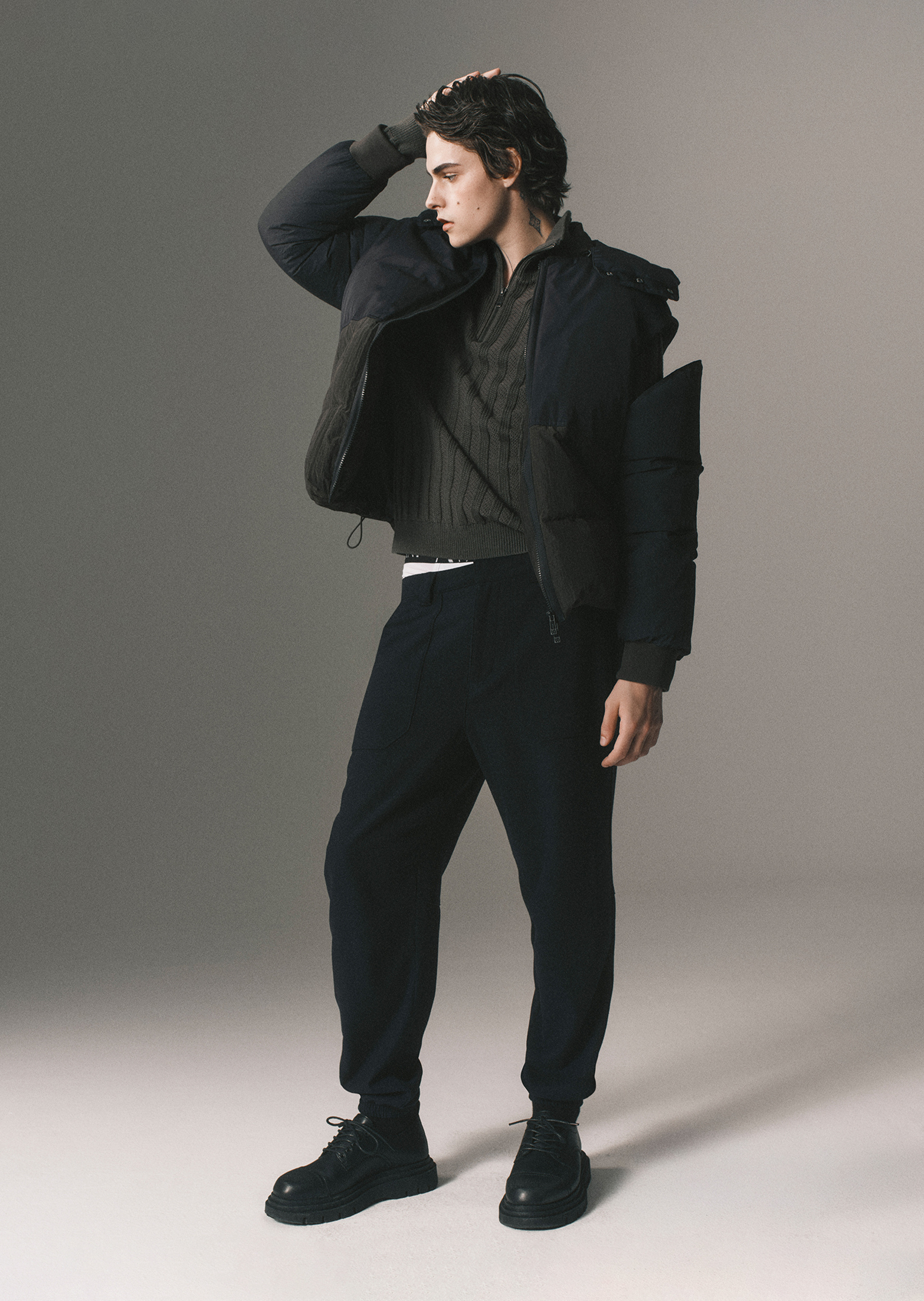 ARMANI EXCHANGE 男士绵羊毛宽松长款锥形束脚休闲裤