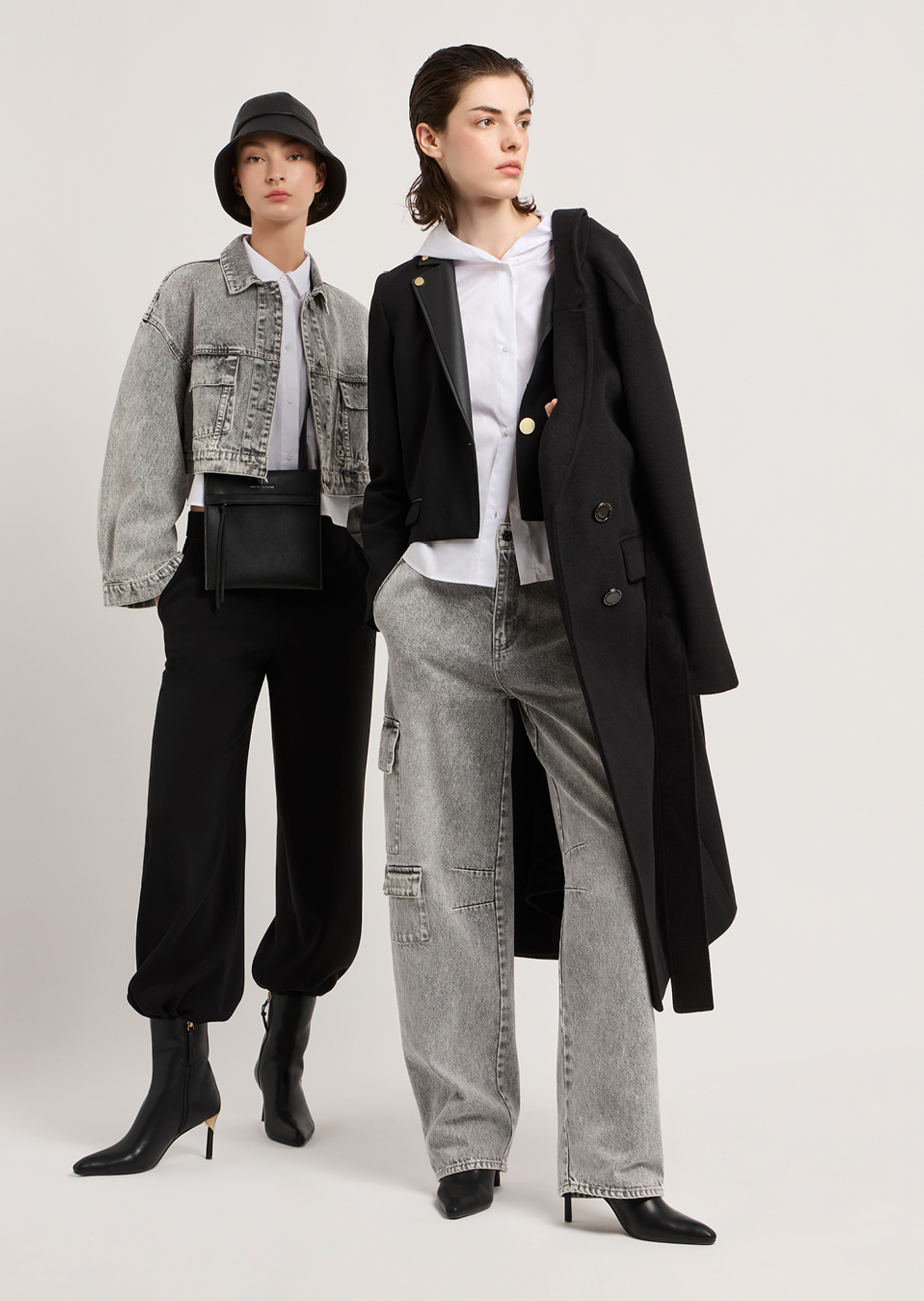 ARMANI EXCHANGE 女士绵羊毛长袖长款戗驳领配腰带大衣