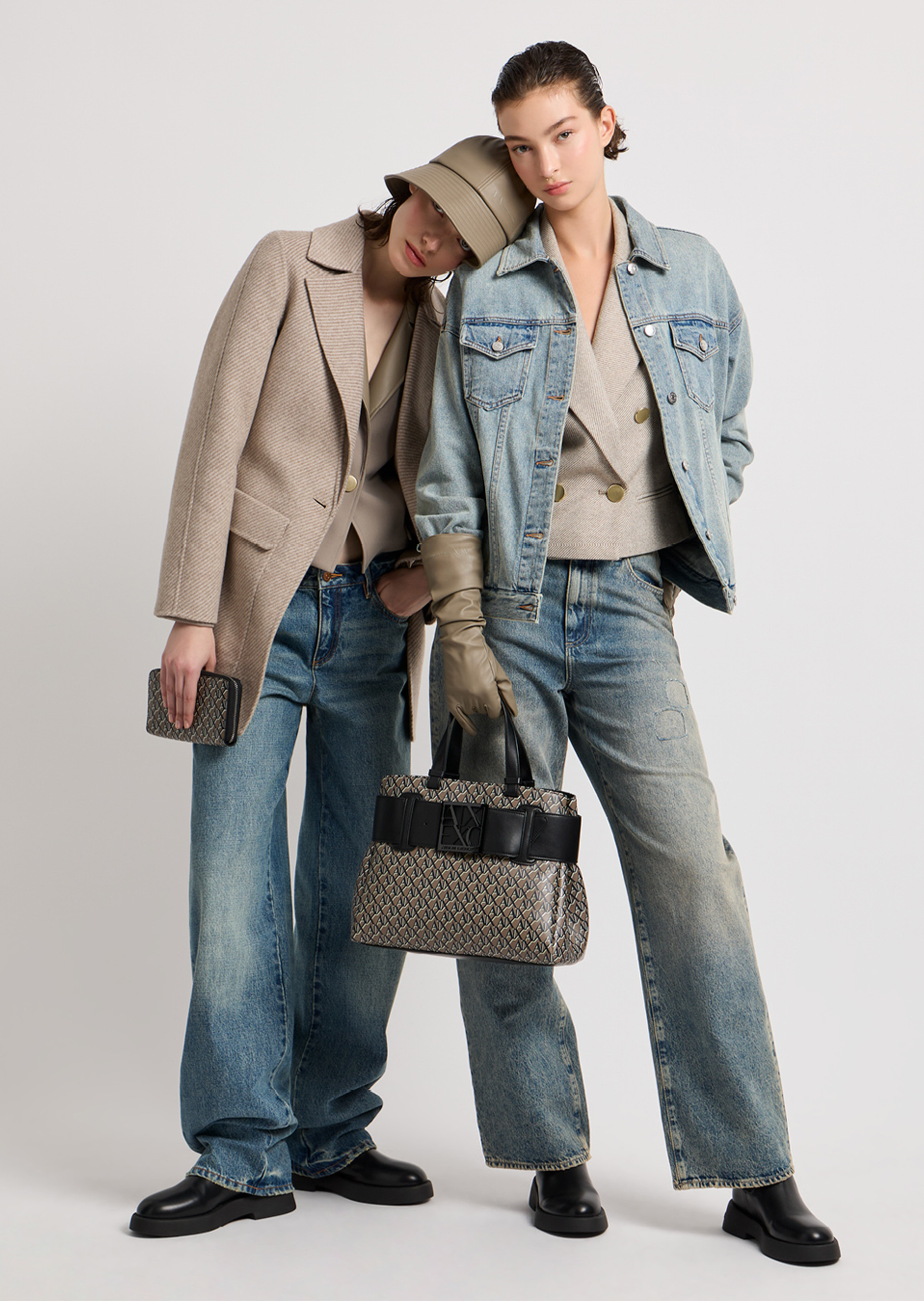 ARMANI EXCHANGE 女士翻领复古休闲落肩水洗牛仔夹克工装外套