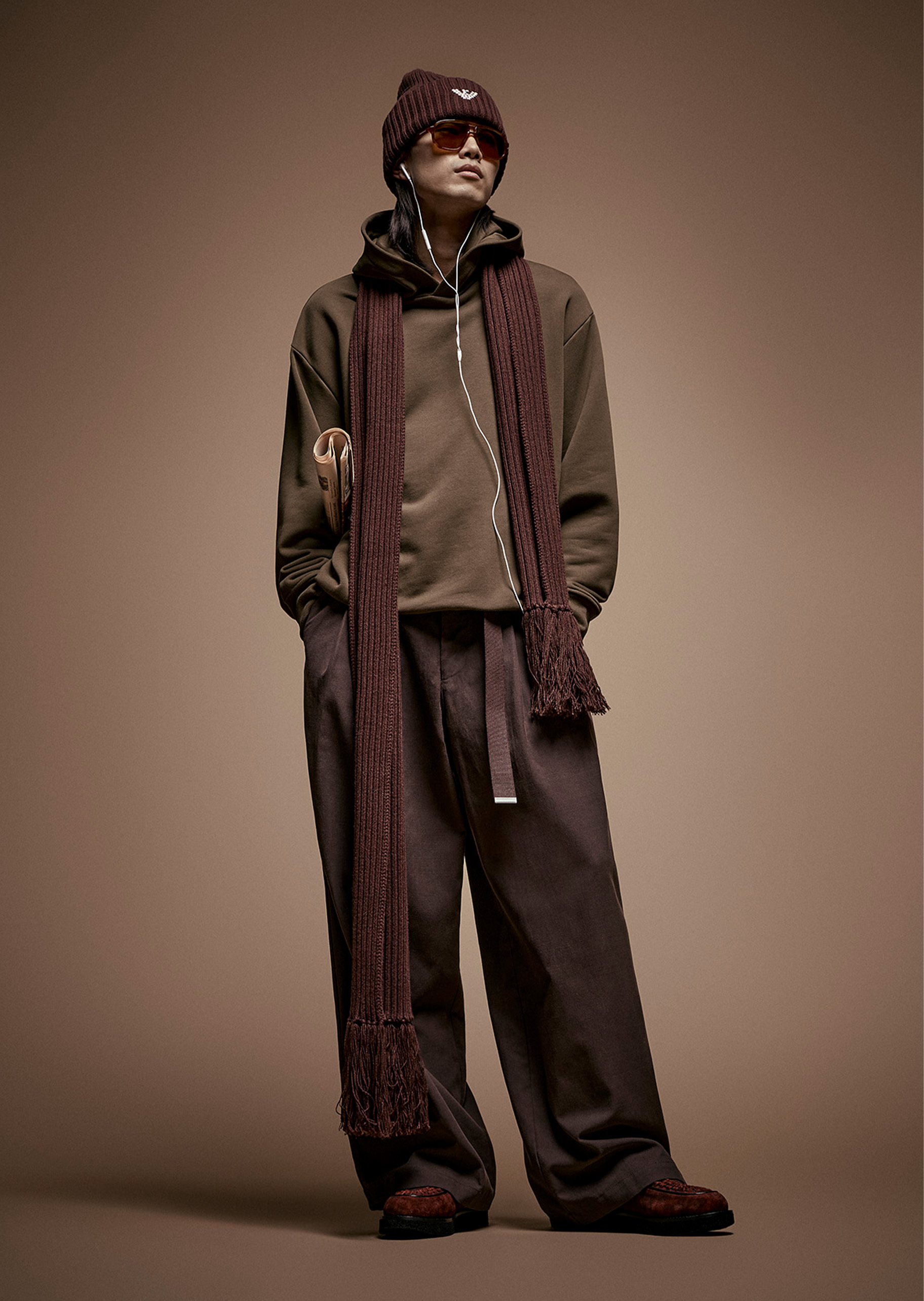 Emporio Armani 男士圆顶翻边刺绣休闲针织毛线帽