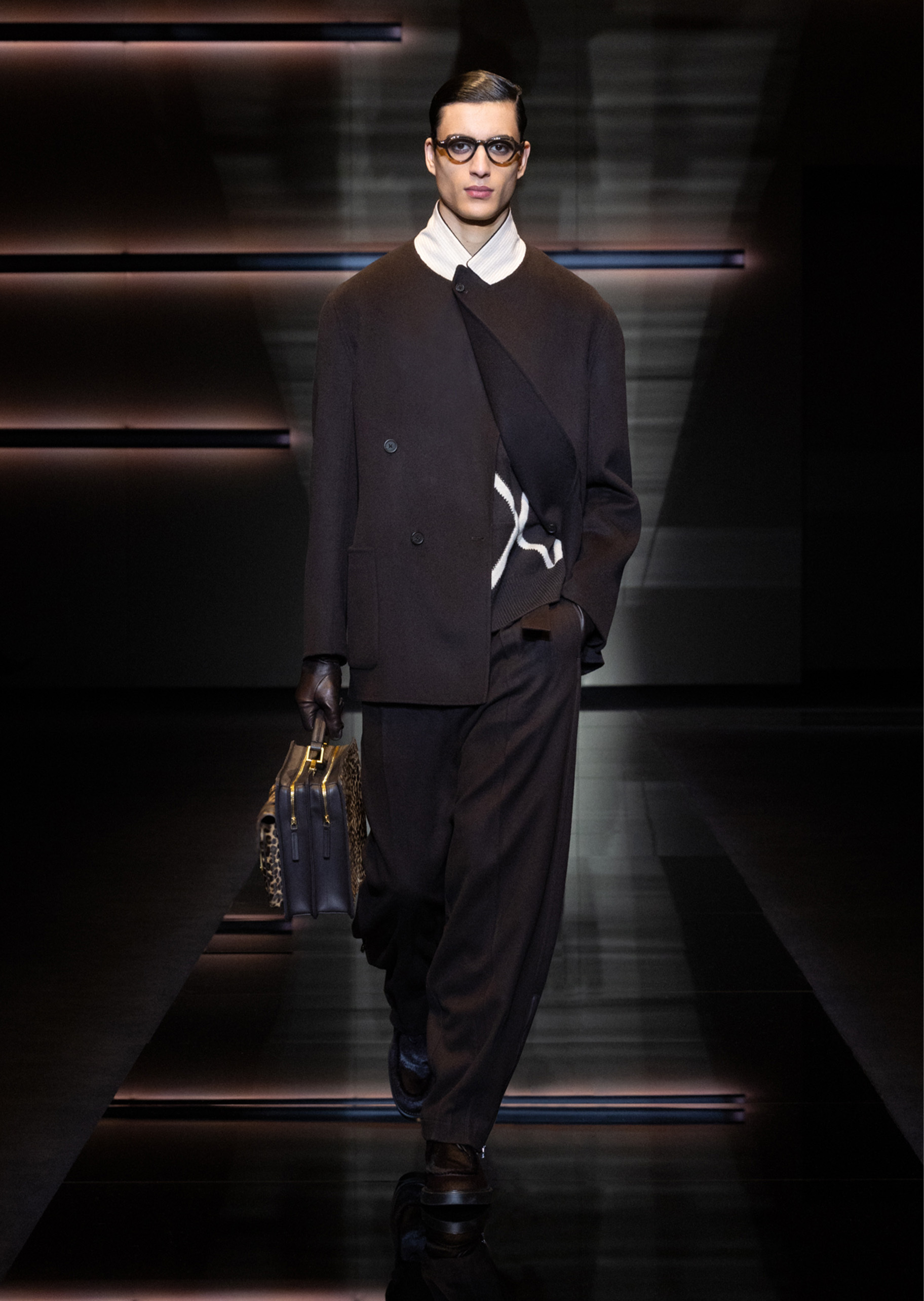 Emporio Armani 男士秀场同款宽松直筒商务老钱风羊毛休闲裤