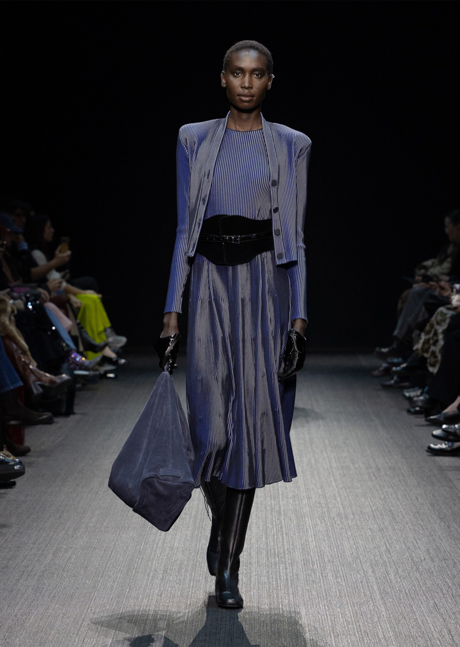 Emporio Armani 女士秀场同款混纺合身商务休闲条纹针织开衫