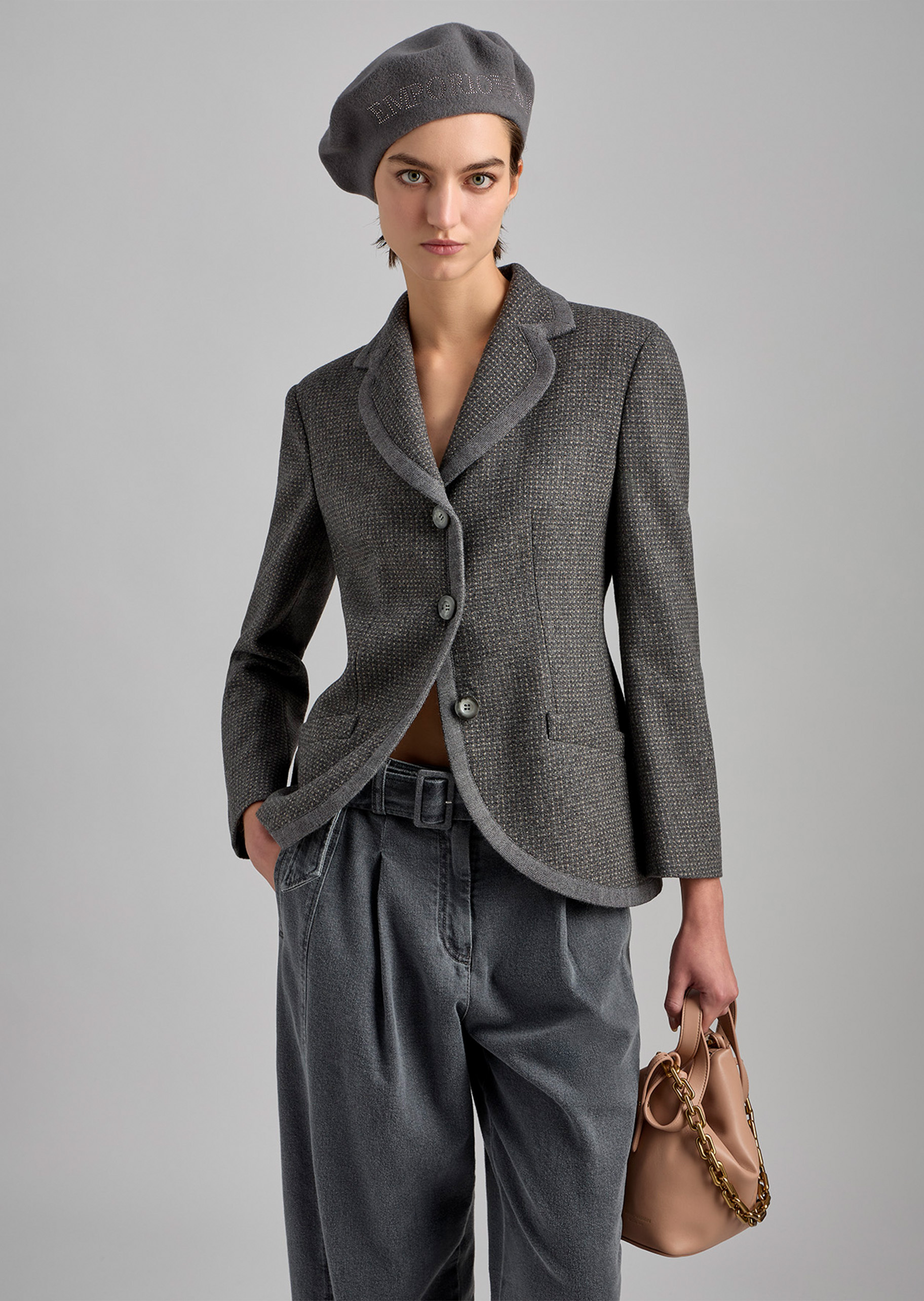 Emporio Armani 女士全绵羊毛铆钉休闲时尚贝雷帽